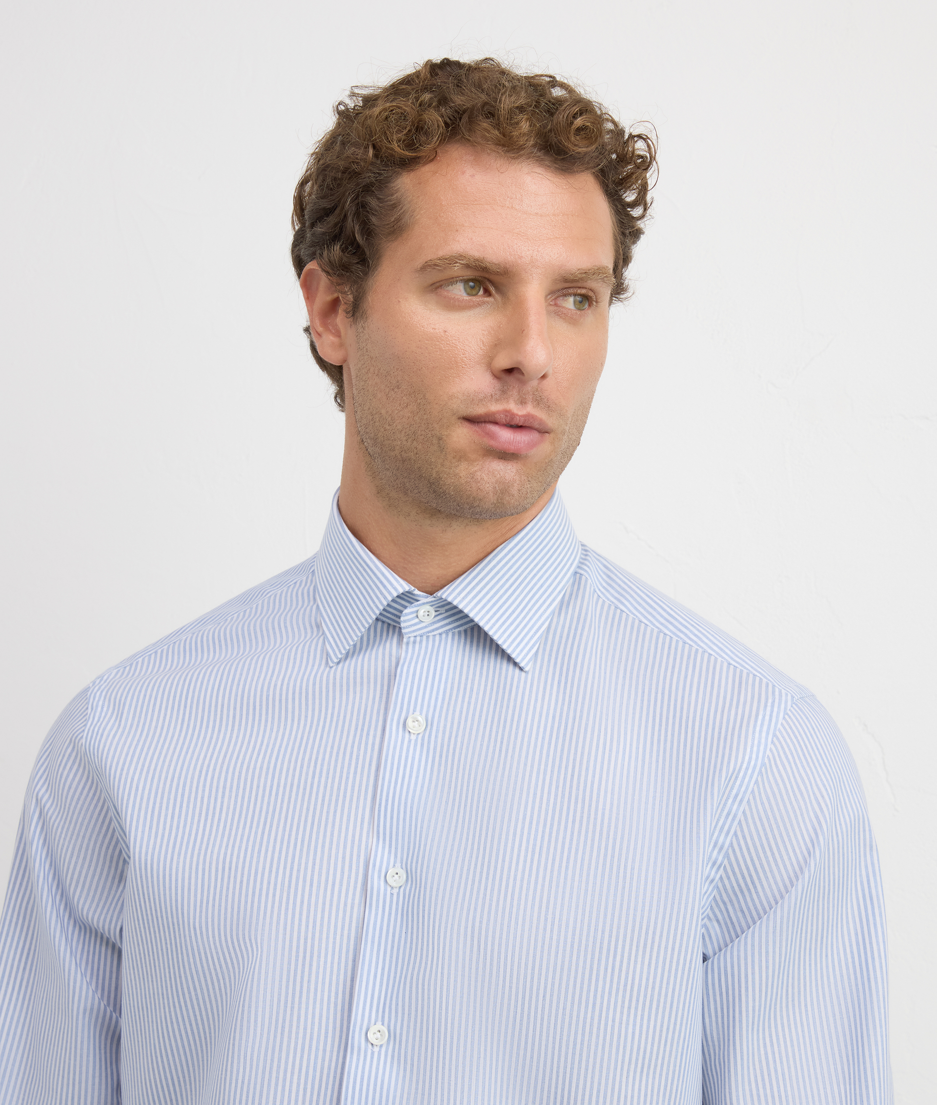light blue cotton shirt with stiff milano collar in regular fit | Pal Zileri