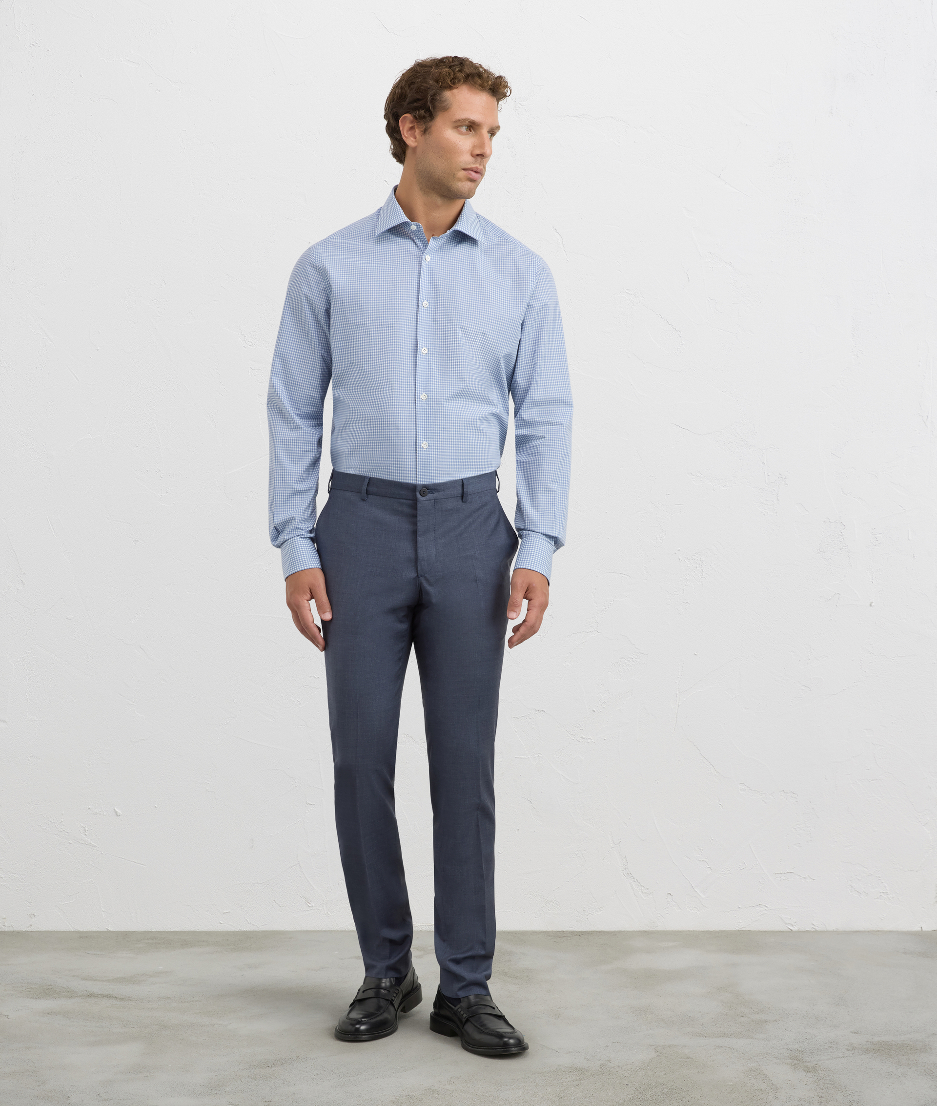 light blue cotton shirt with stiff milano collar in regular fit | Pal Zileri