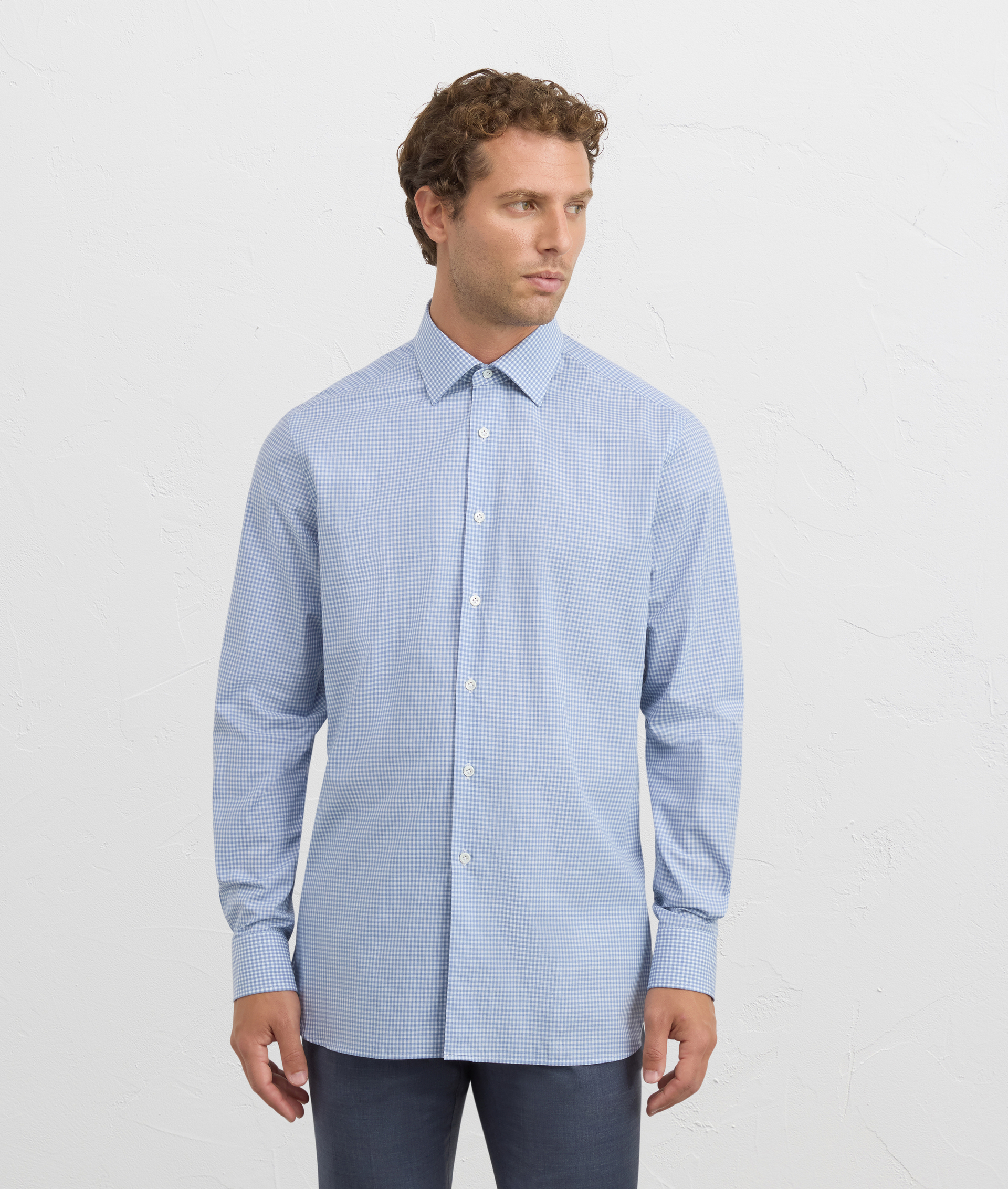 light blue cotton shirt with stiff milano collar in regular fit | Pal Zileri