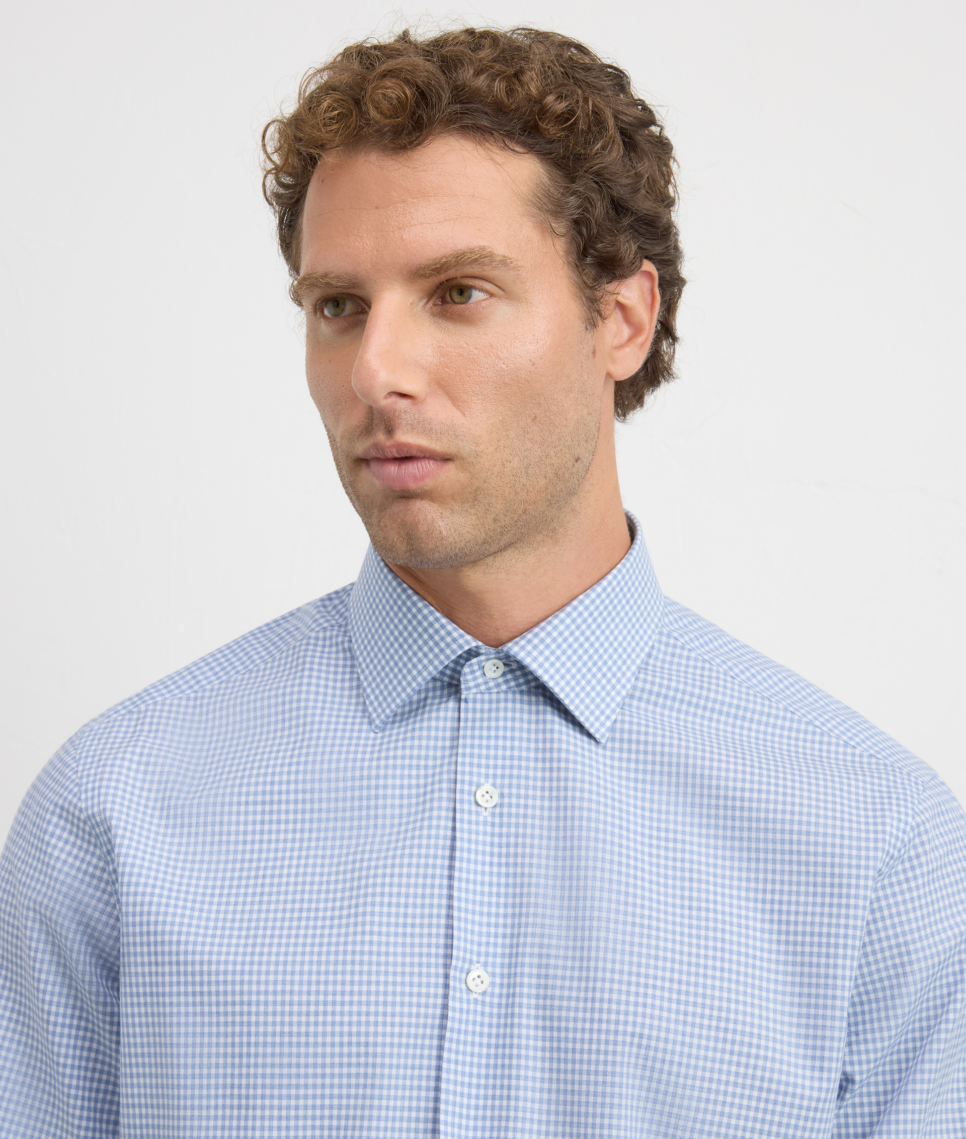 light blue cotton shirt with stiff milano collar in regular fit | Pal Zileri
