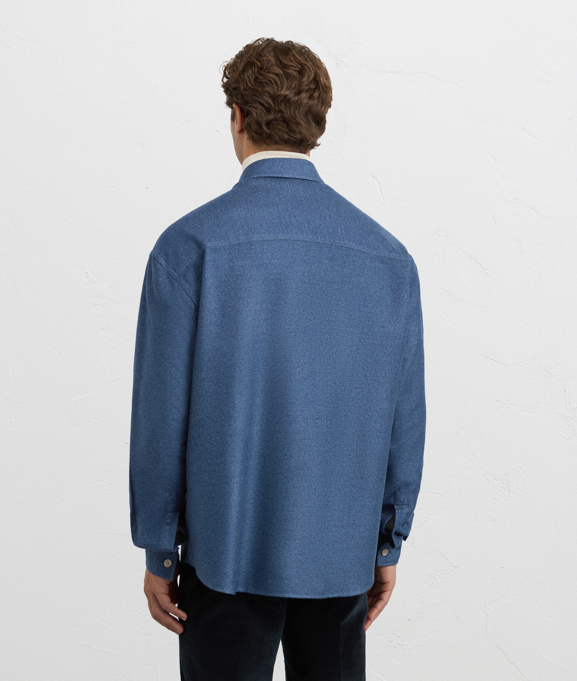 shirt curtain collar relaxed fit in cotton and modal blue | Pal Zileri