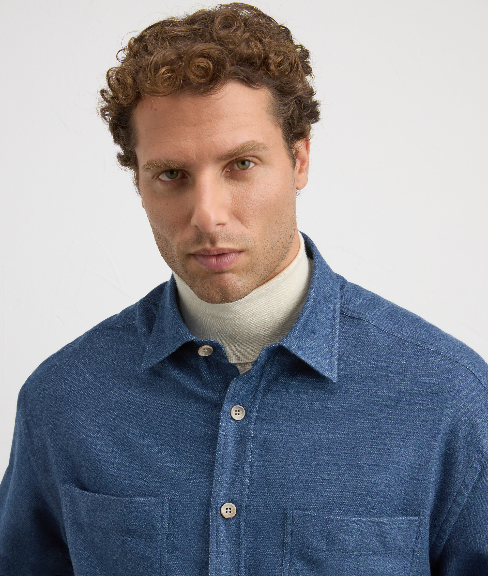 shirt curtain collar relaxed fit in cotton and modal blue | Pal Zileri