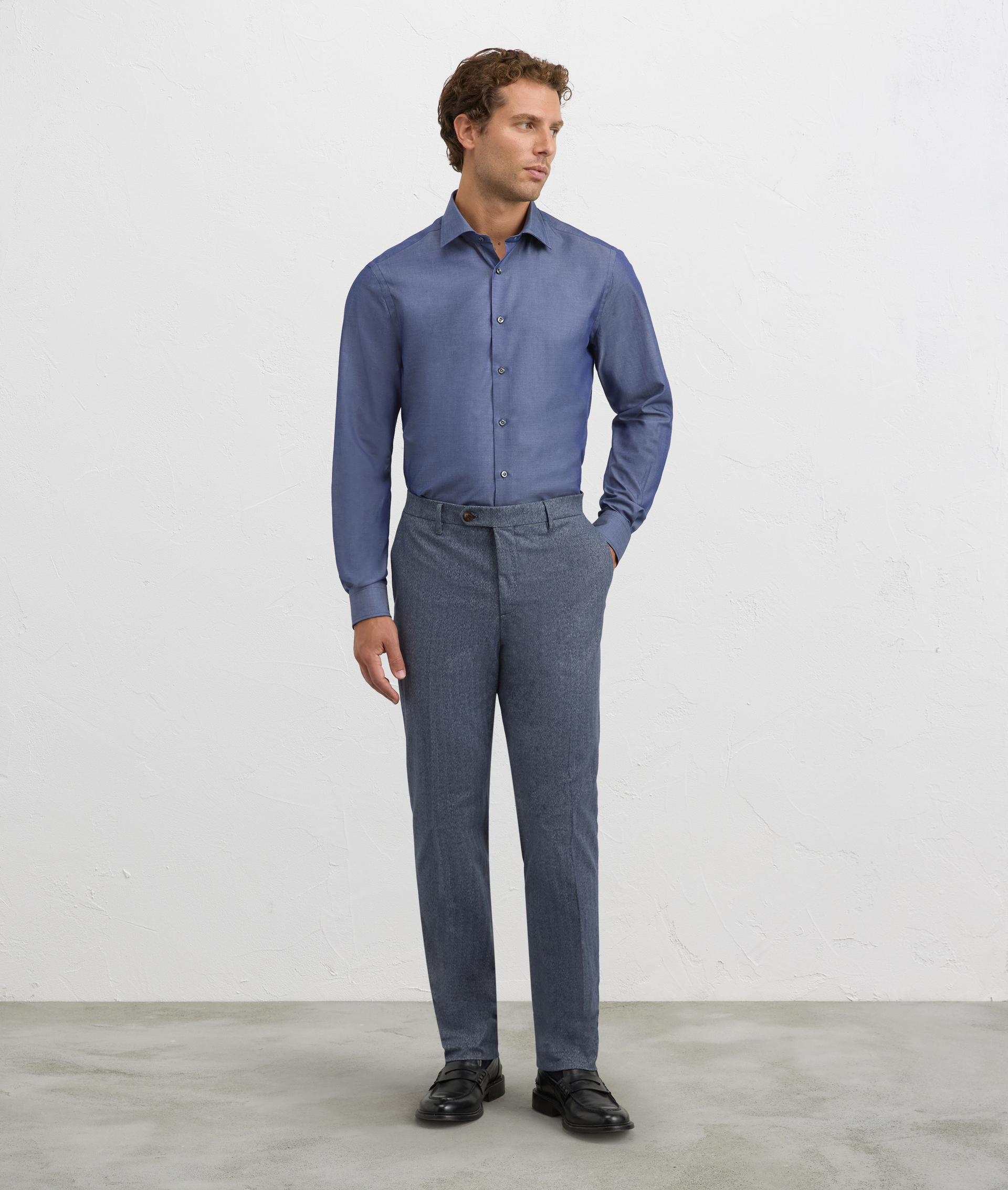 navy blue cotton twill milano collar regular fit shirt | Pal Zileri