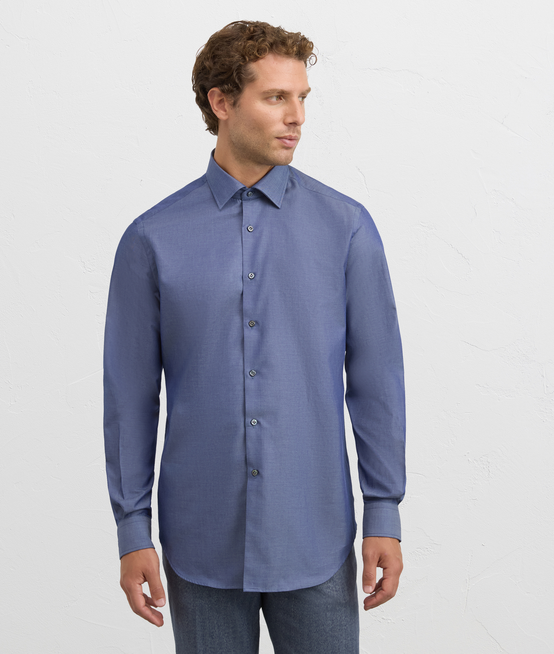 navy blue cotton twill milano collar regular fit shirt | Pal Zileri