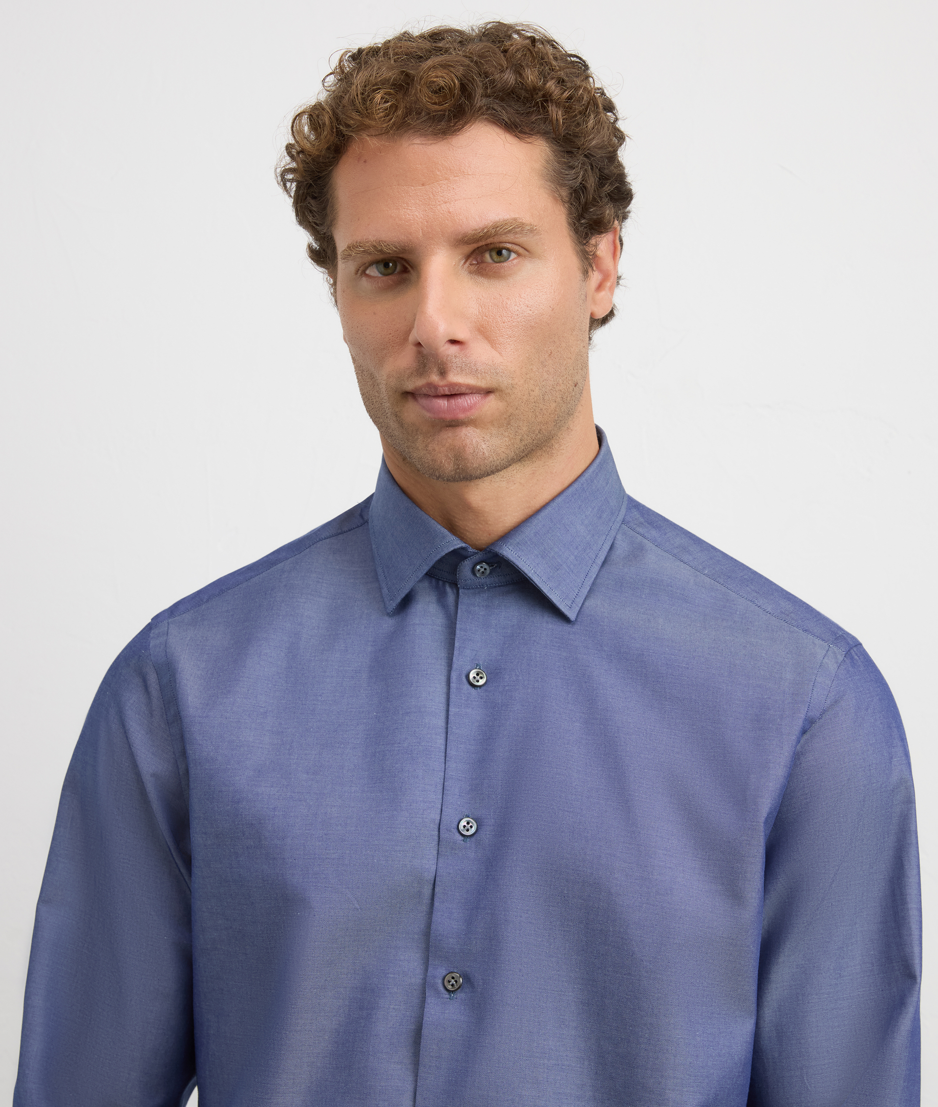 navy blue cotton twill milano collar regular fit shirt | Pal Zileri