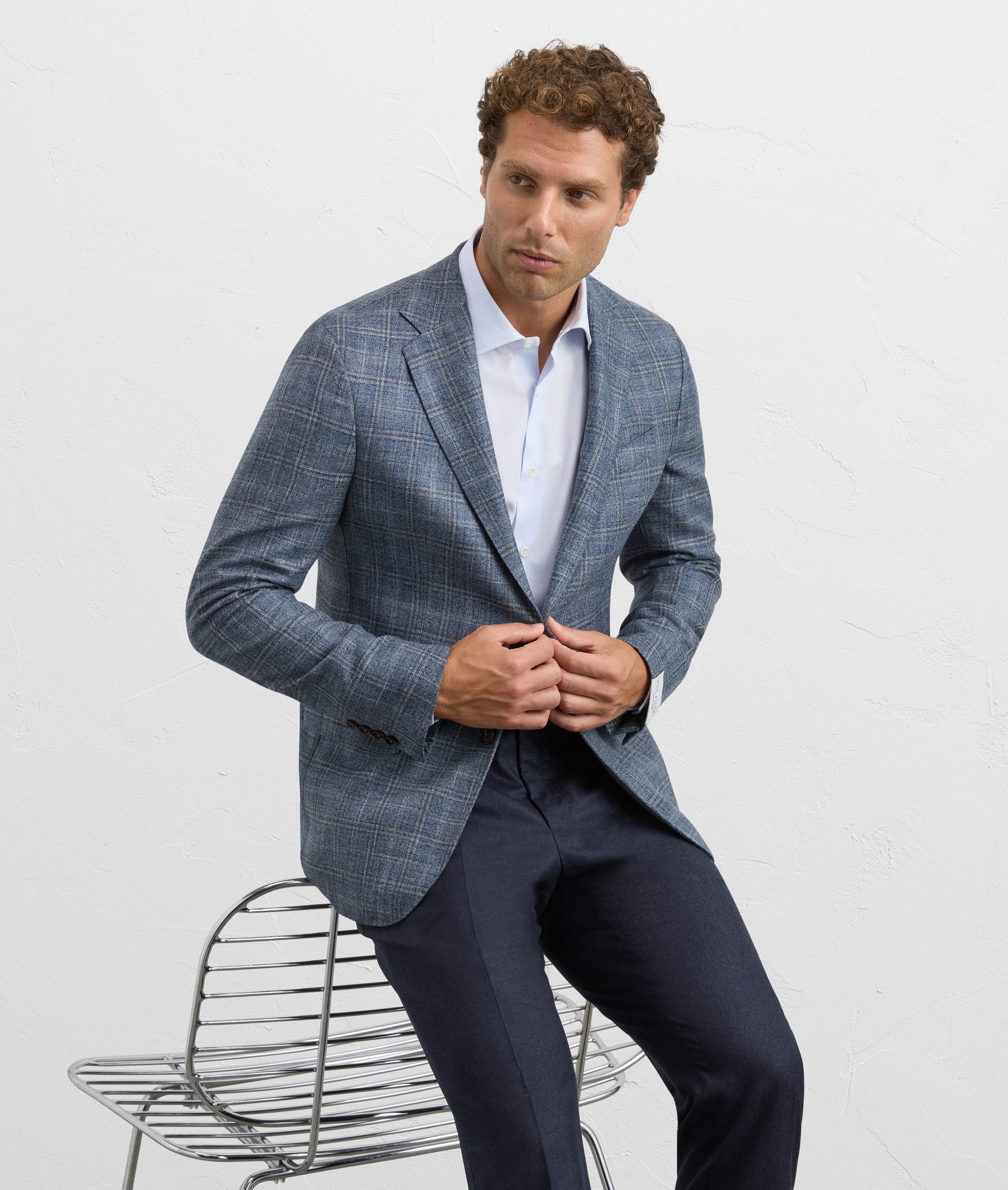 light blue cotton twill milano collar regular fit shirt | Pal Zileri