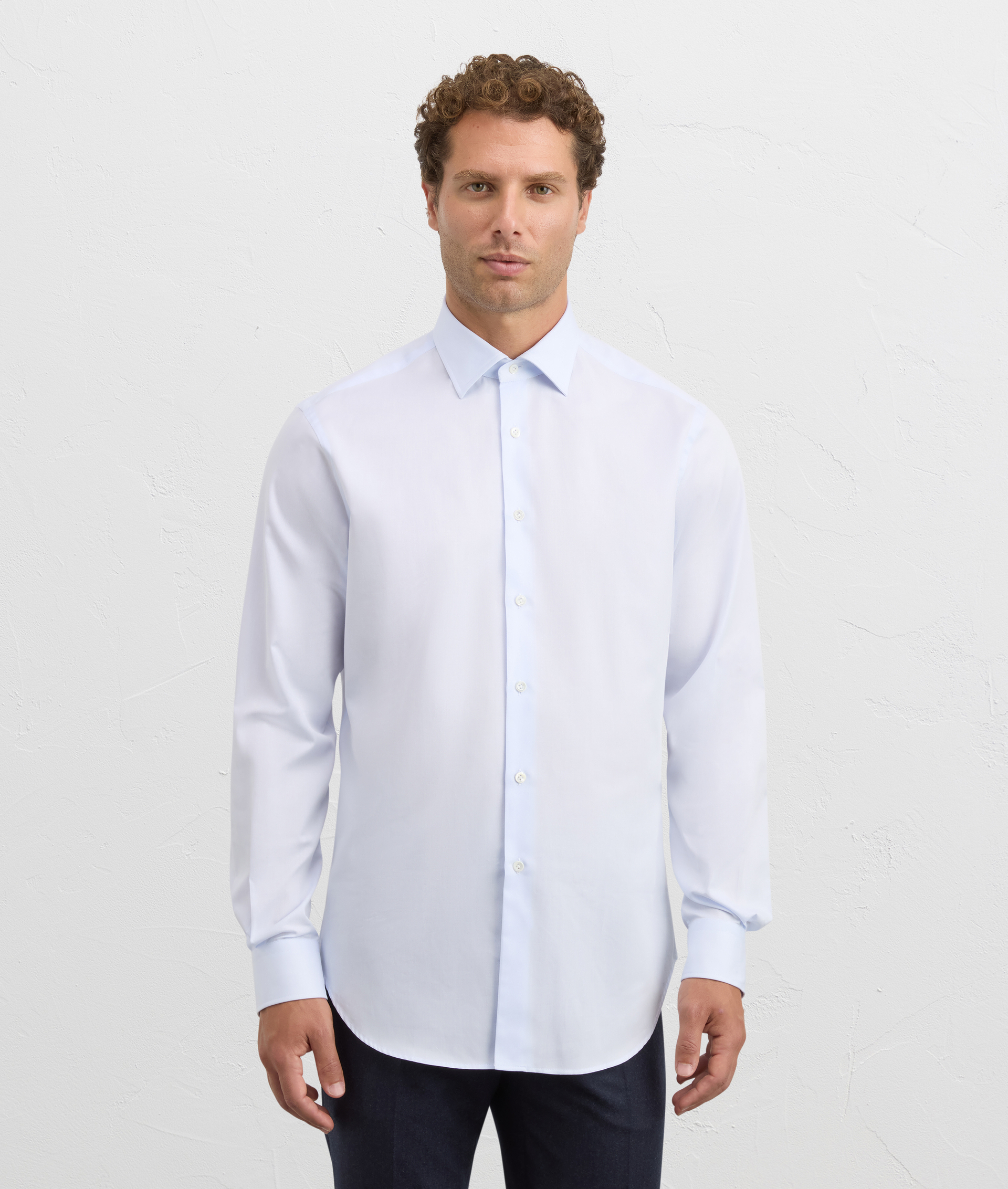 light blue cotton twill milano collar regular fit shirt | Pal Zileri