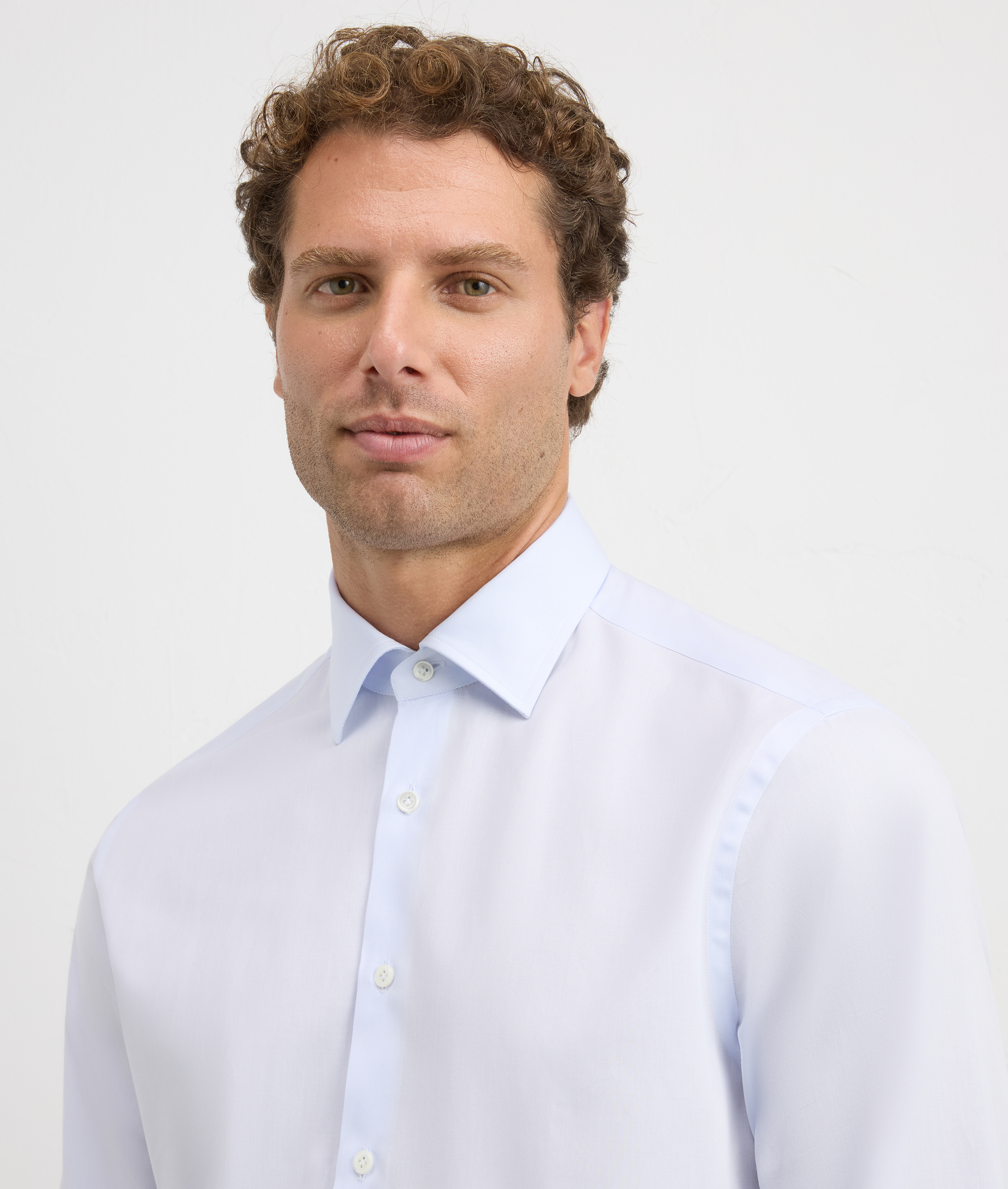 light blue cotton twill milano collar regular fit shirt | Pal Zileri