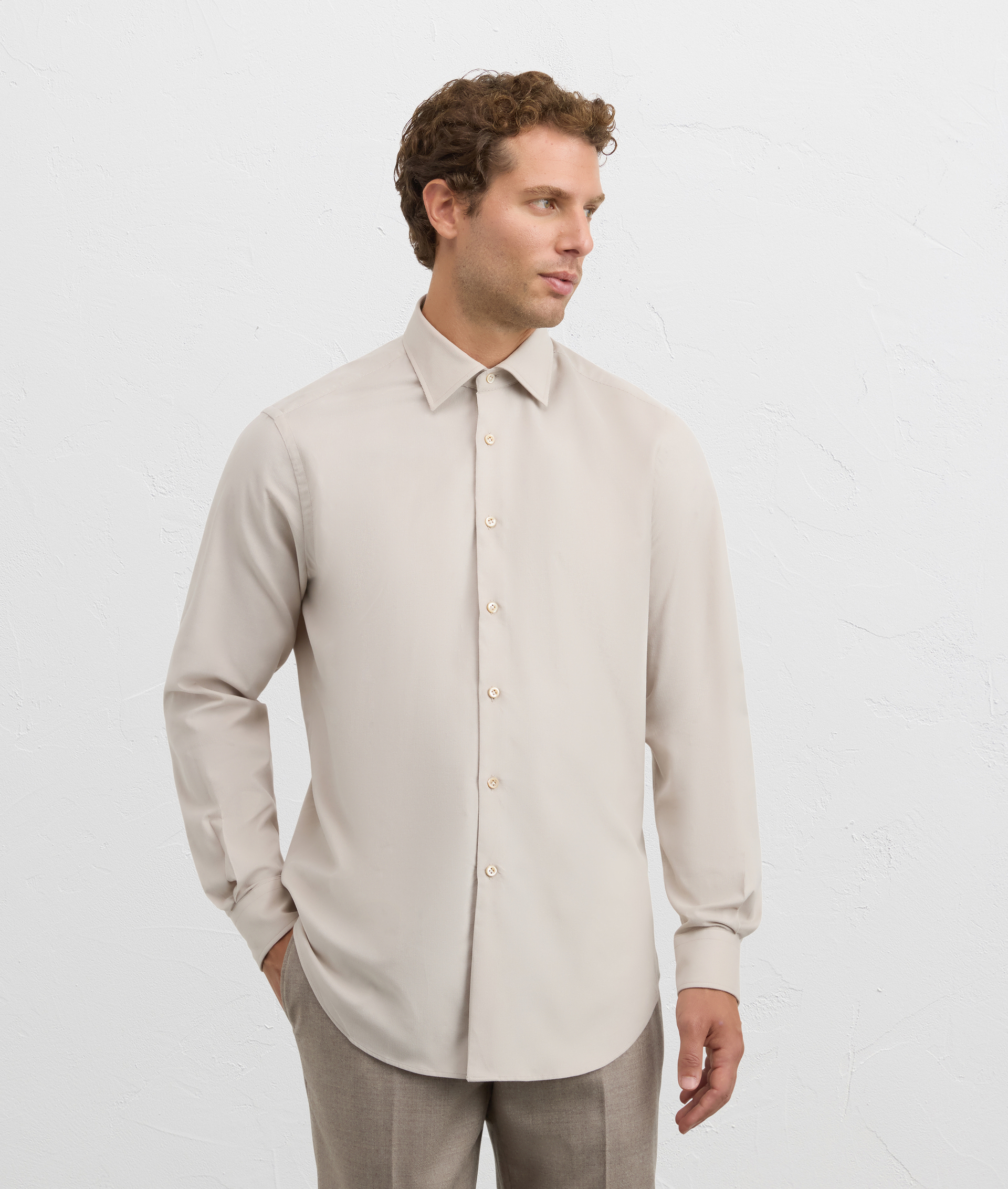 natural colour shirt milano collar regular fit in corduroy cotton | Pal Zileri