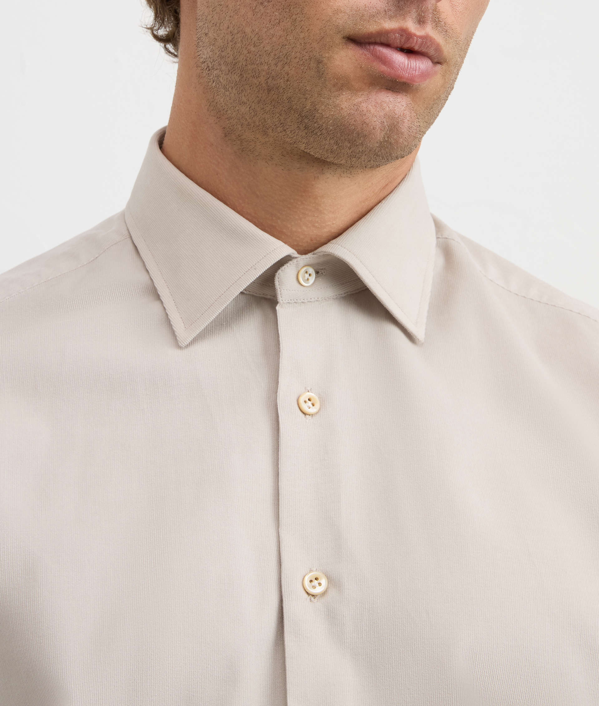 natural colour shirt milano collar regular fit in corduroy cotton | Pal Zileri