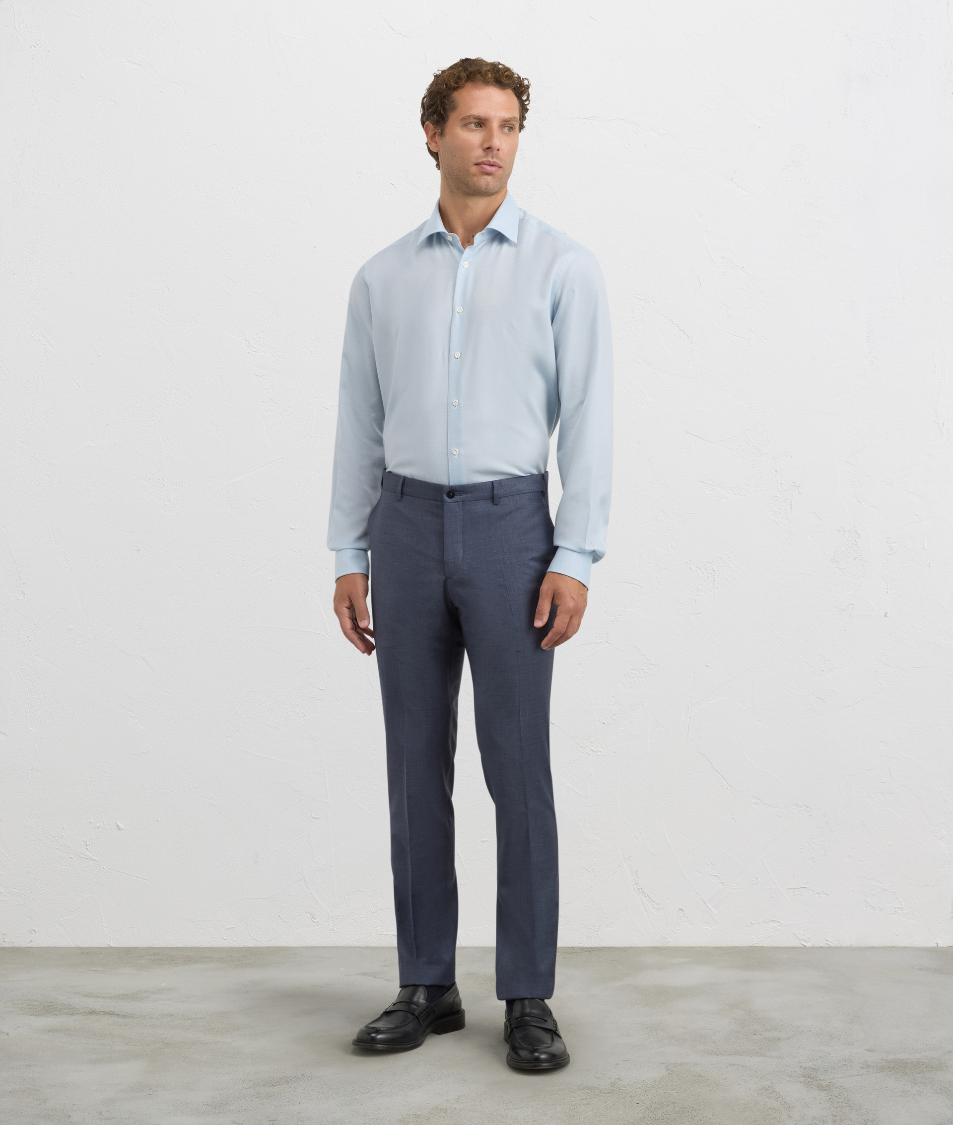 shirt milano collar regular fit in lyocell and wool light blue | Pal Zileri