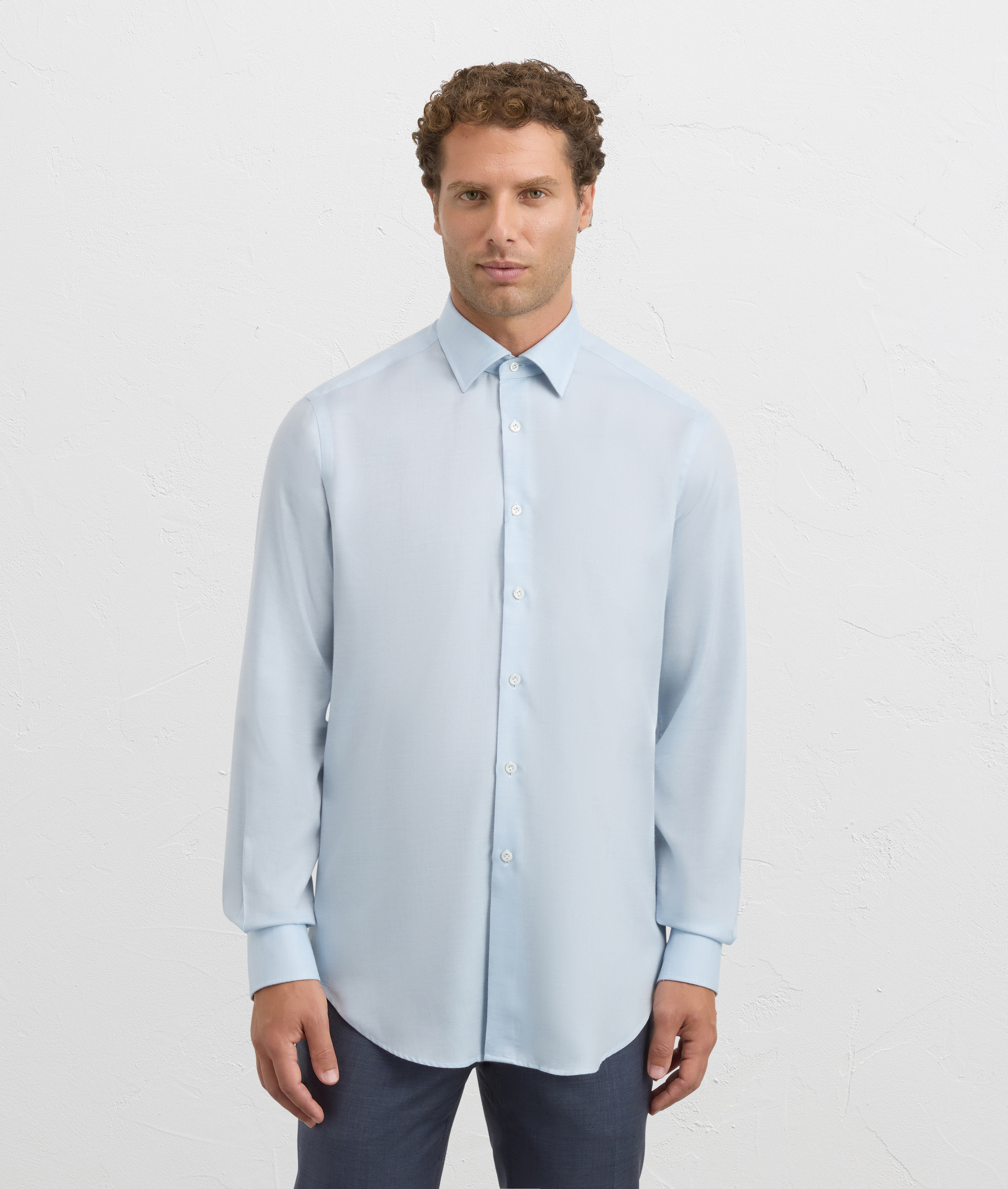 shirt milano collar regular fit in lyocell and wool light blue | Pal Zileri