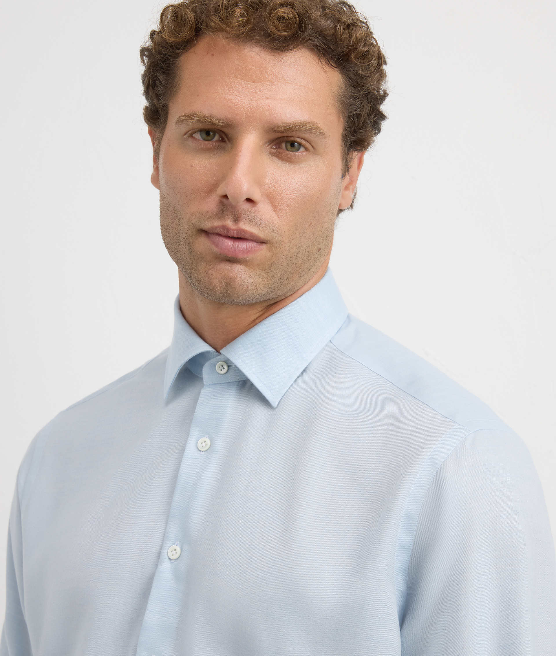shirt milano collar regular fit in lyocell and wool light blue | Pal Zileri