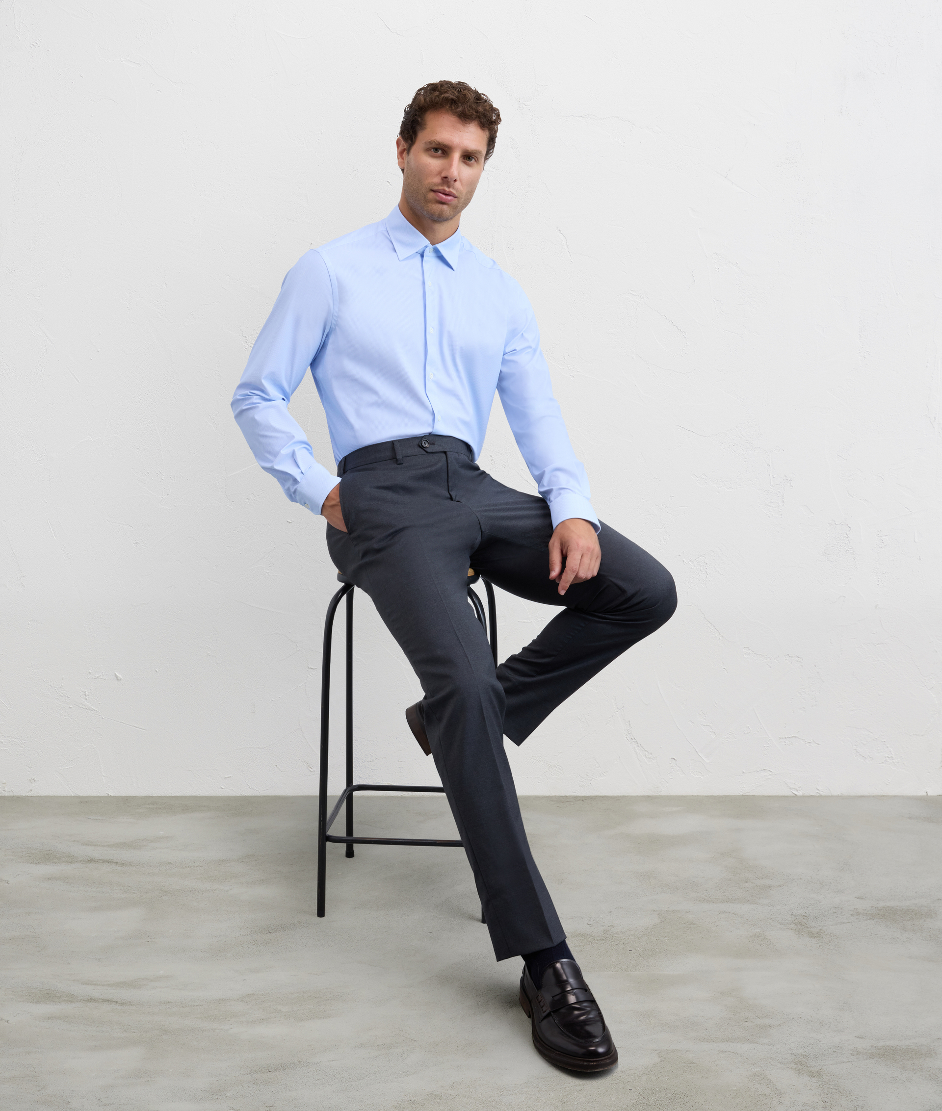 camicia collo milano regular fit in elastane e nylon azzurro - Camicie - Pal Zileri | Official Website