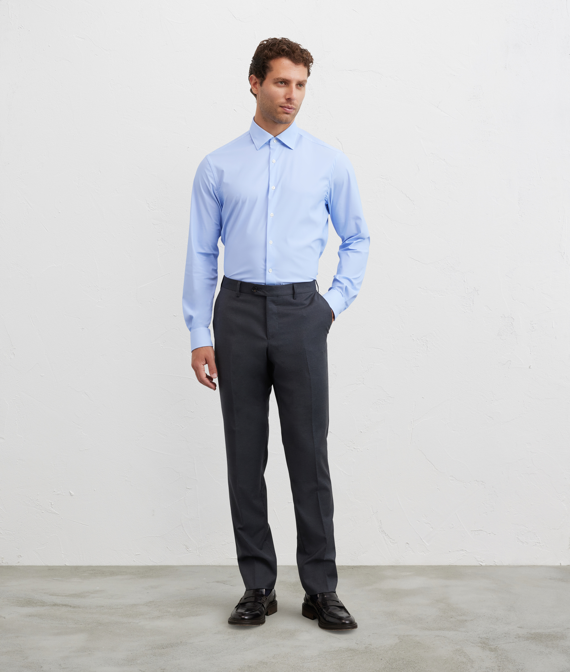camicia collo milano regular fit in elastane e nylon azzurro - Pal Zileri | Official Website