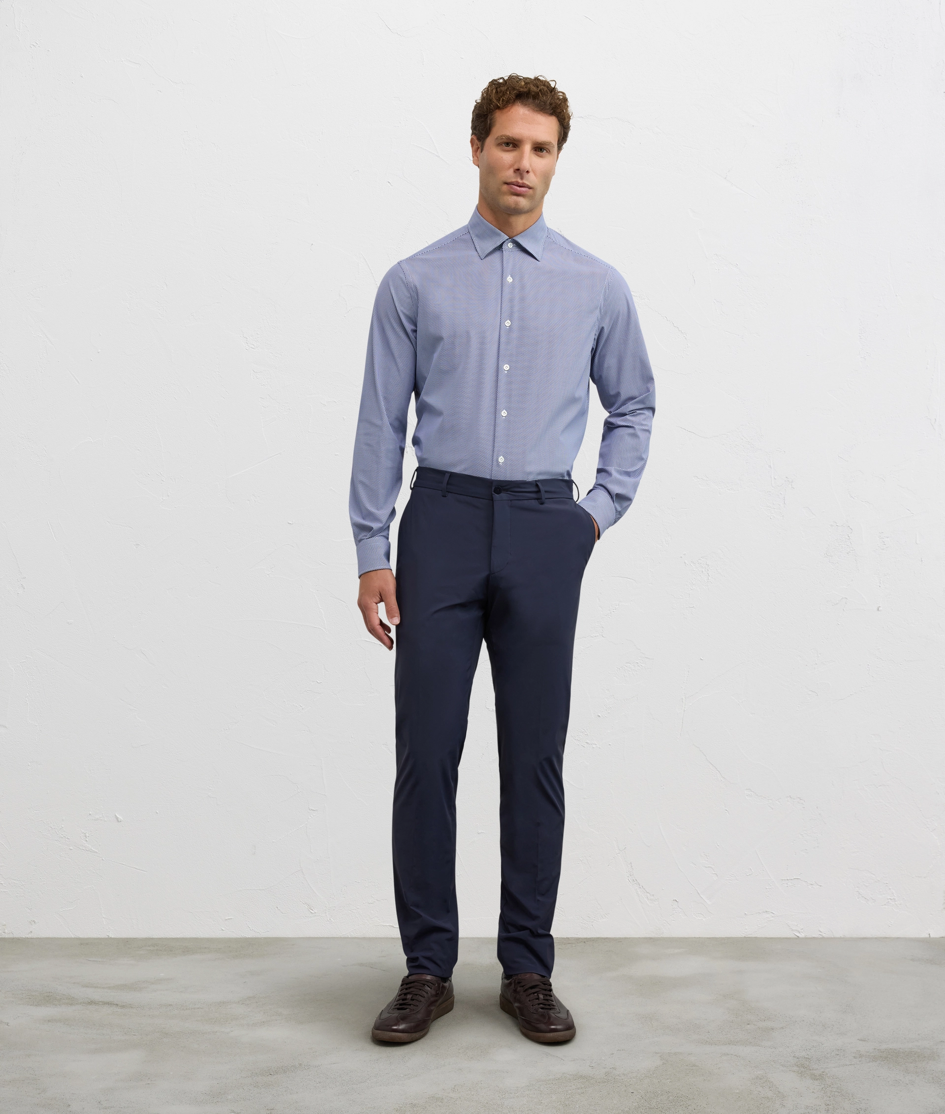 shirt milano collar regular fit in nylon and elastane blue - Shirts - Pal Zileri | Official Website