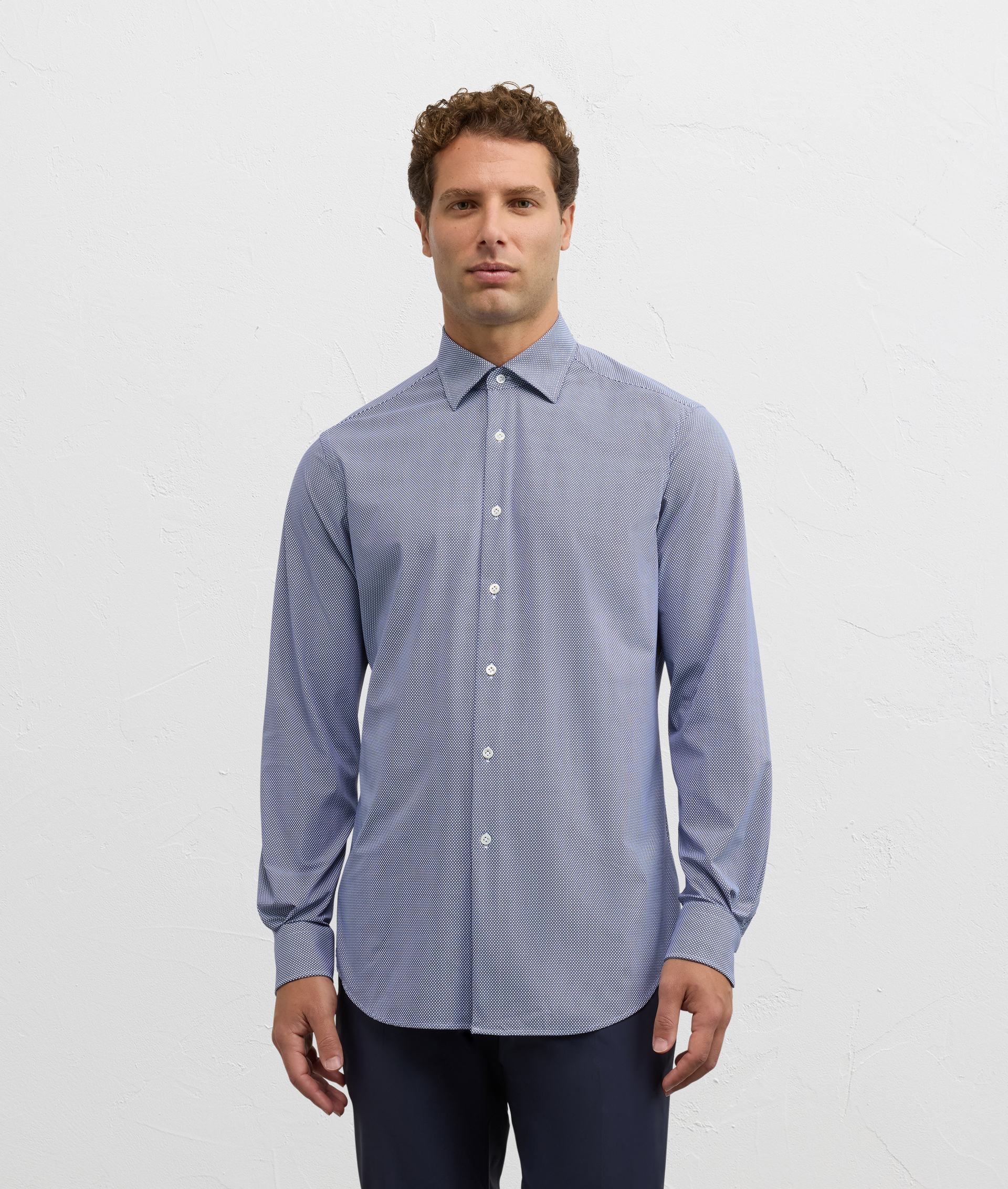 shirt milano collar regular fit in nylon and elastane blue - Pal Zileri | Official Website