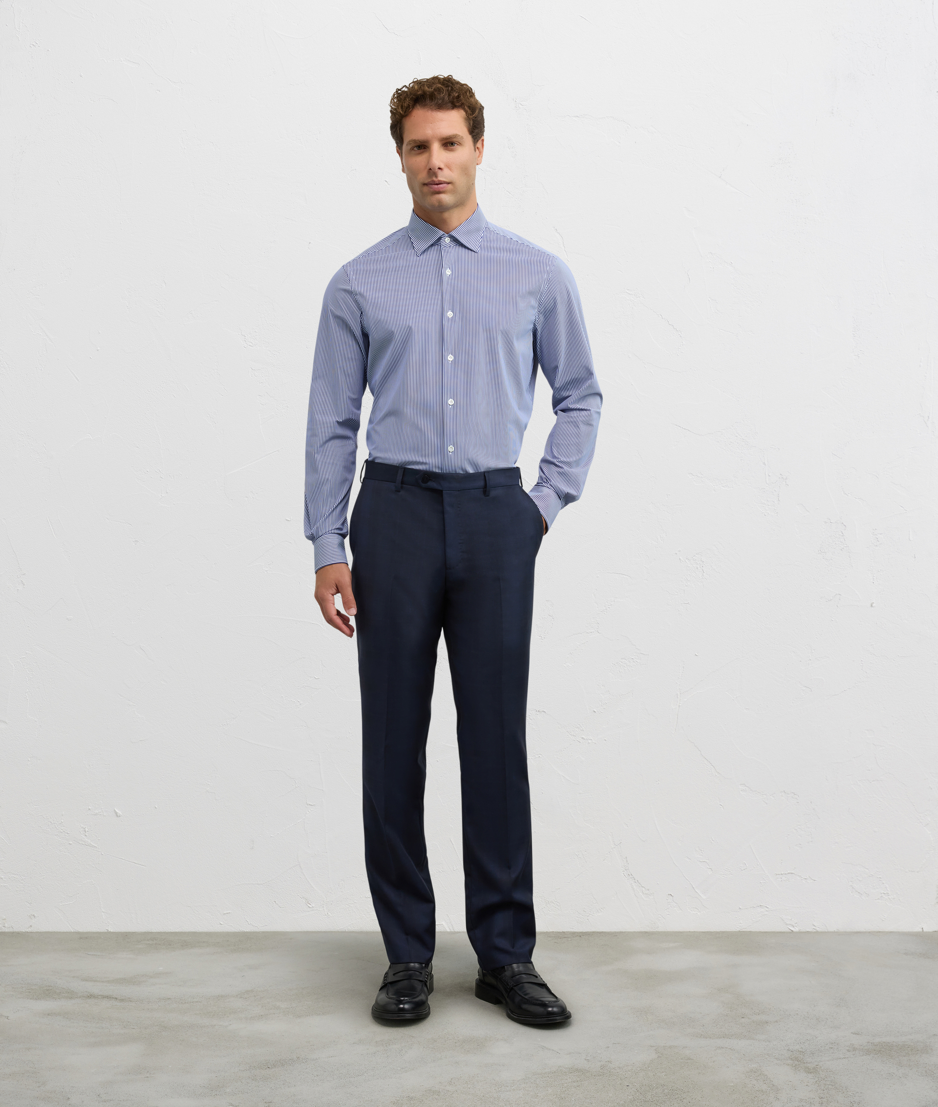shirt milano collar regular fit in nylon and elastane blue - Shirts - Pal Zileri | Official Website