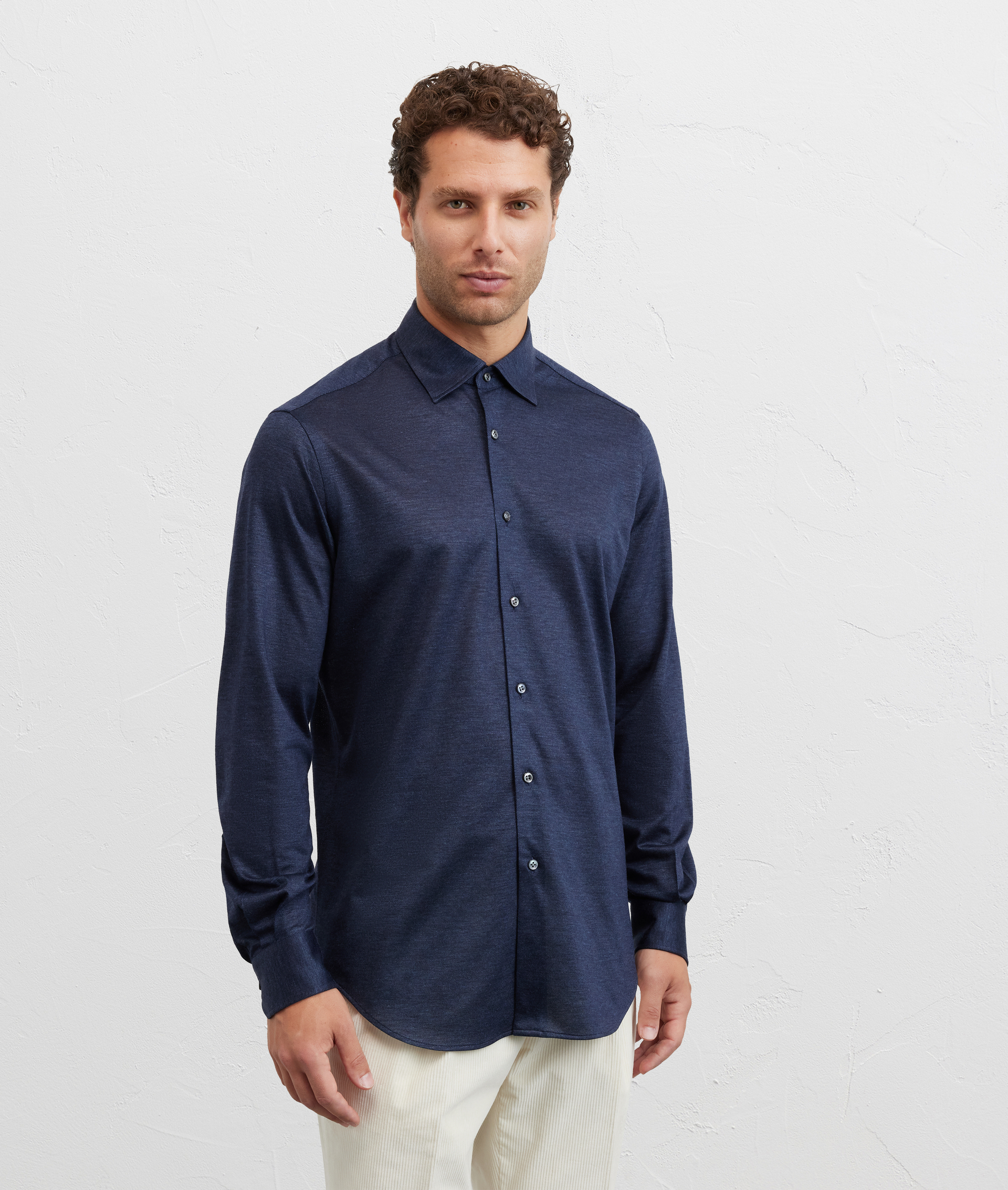 camicia collo milano regular fit in cotone e lyocell blu navy - Pal Zileri | Official Website