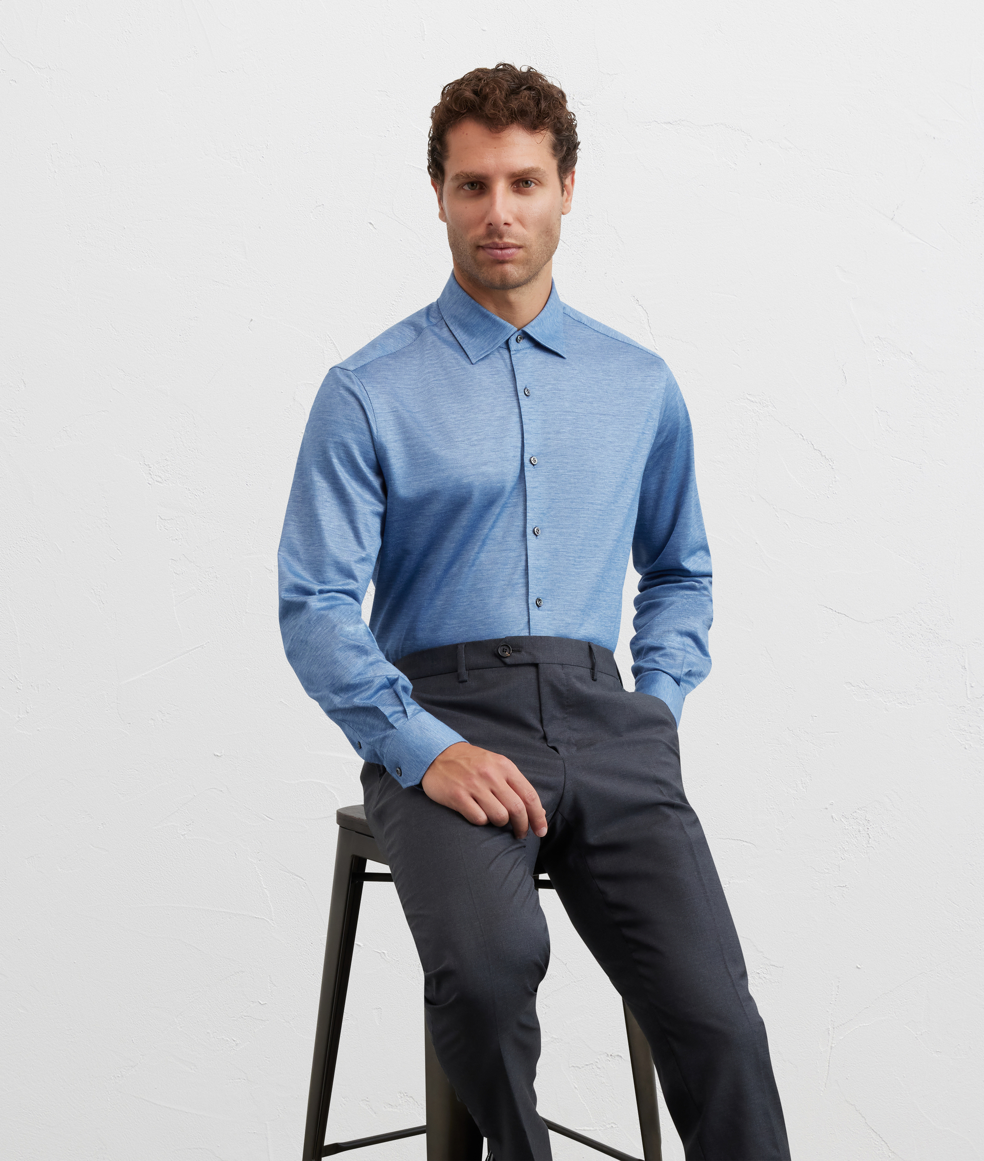 camicia collo milano regular fit in cotone e lyocell azzurro - Pal Zileri | Official Website