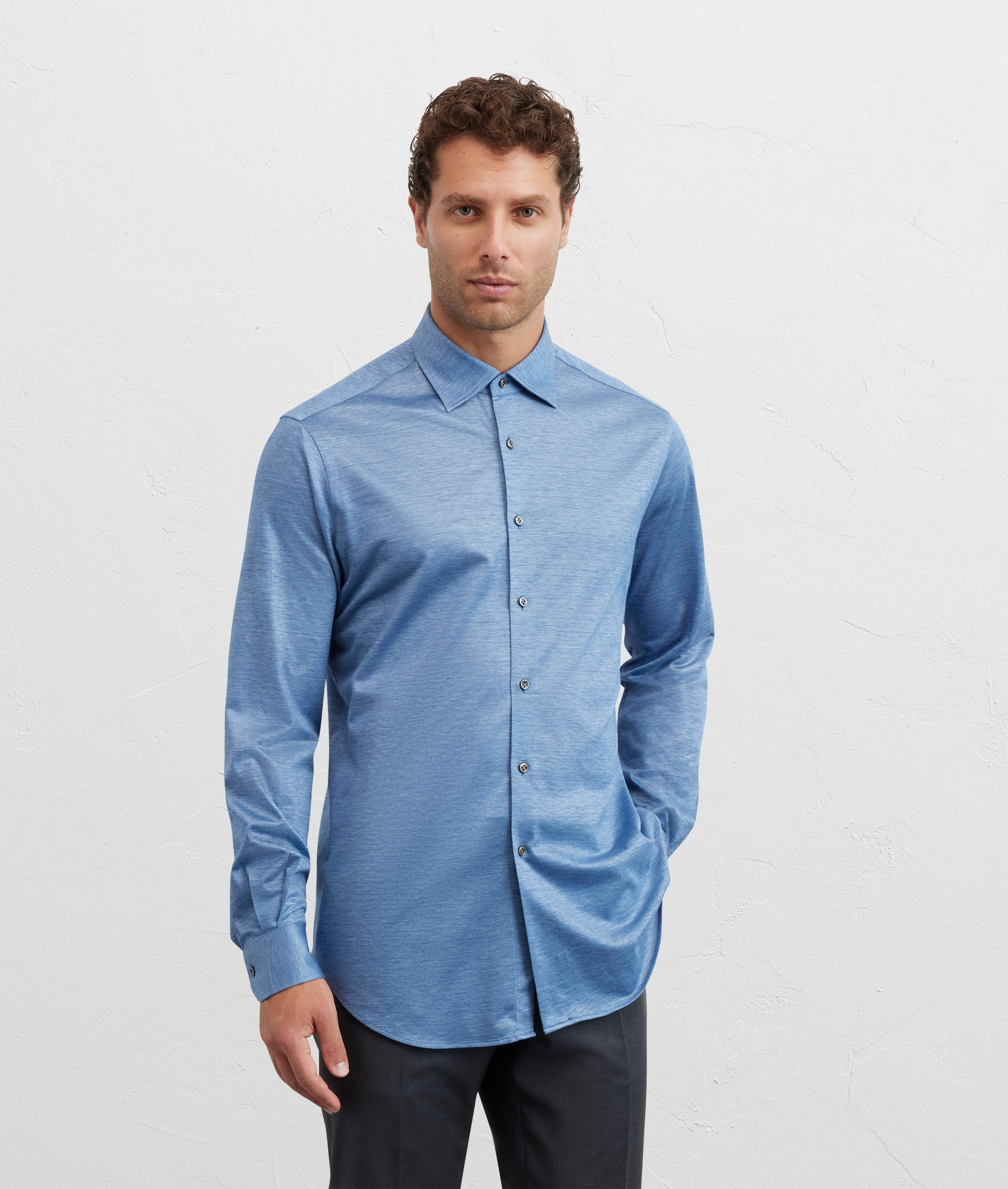 camicia collo milano regular fit in cotone e lyocell azzurro - Pal Zileri | Official Website