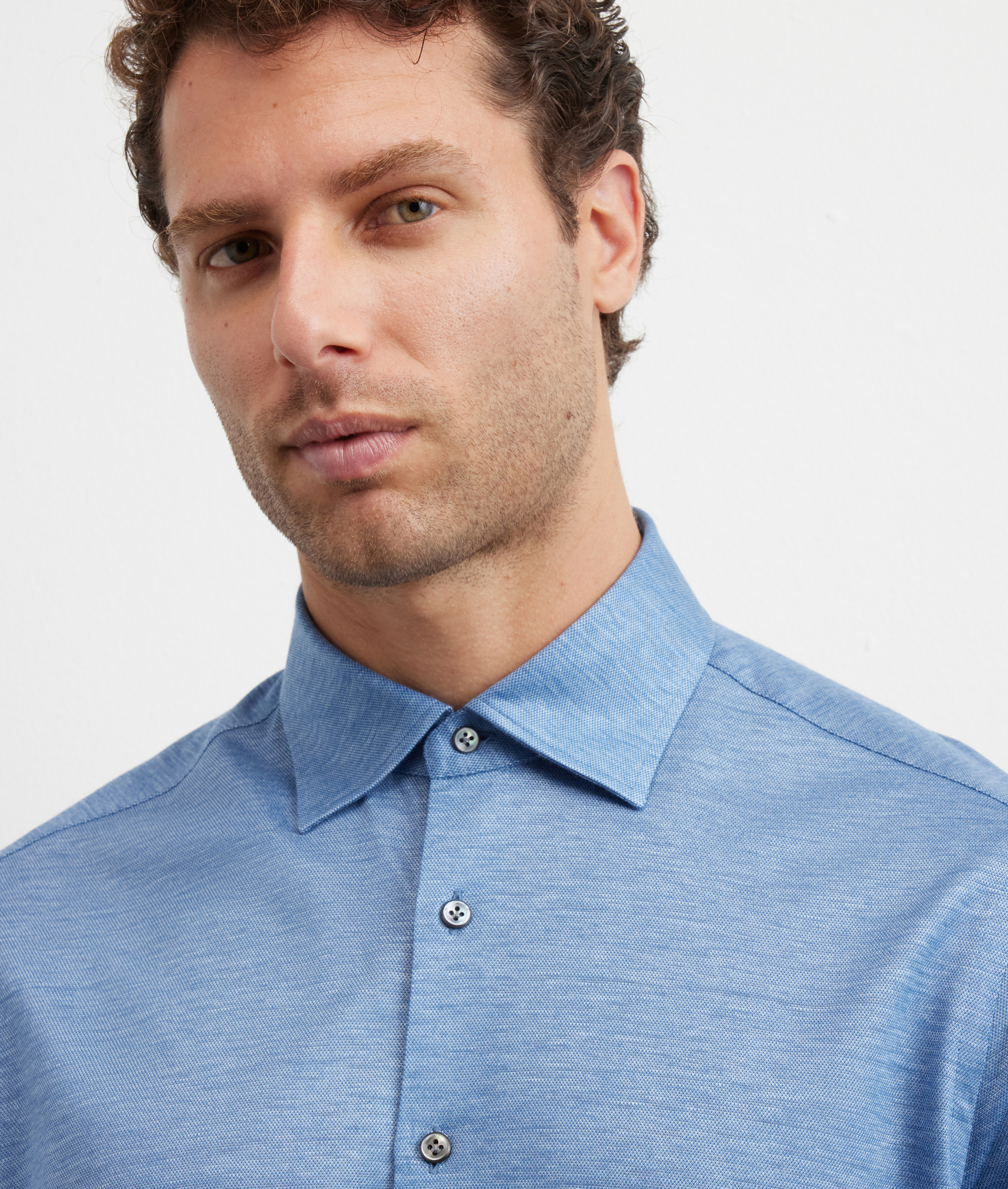 camicia collo milano regular fit in cotone e lyocell azzurro - Pal Zileri | Official Website