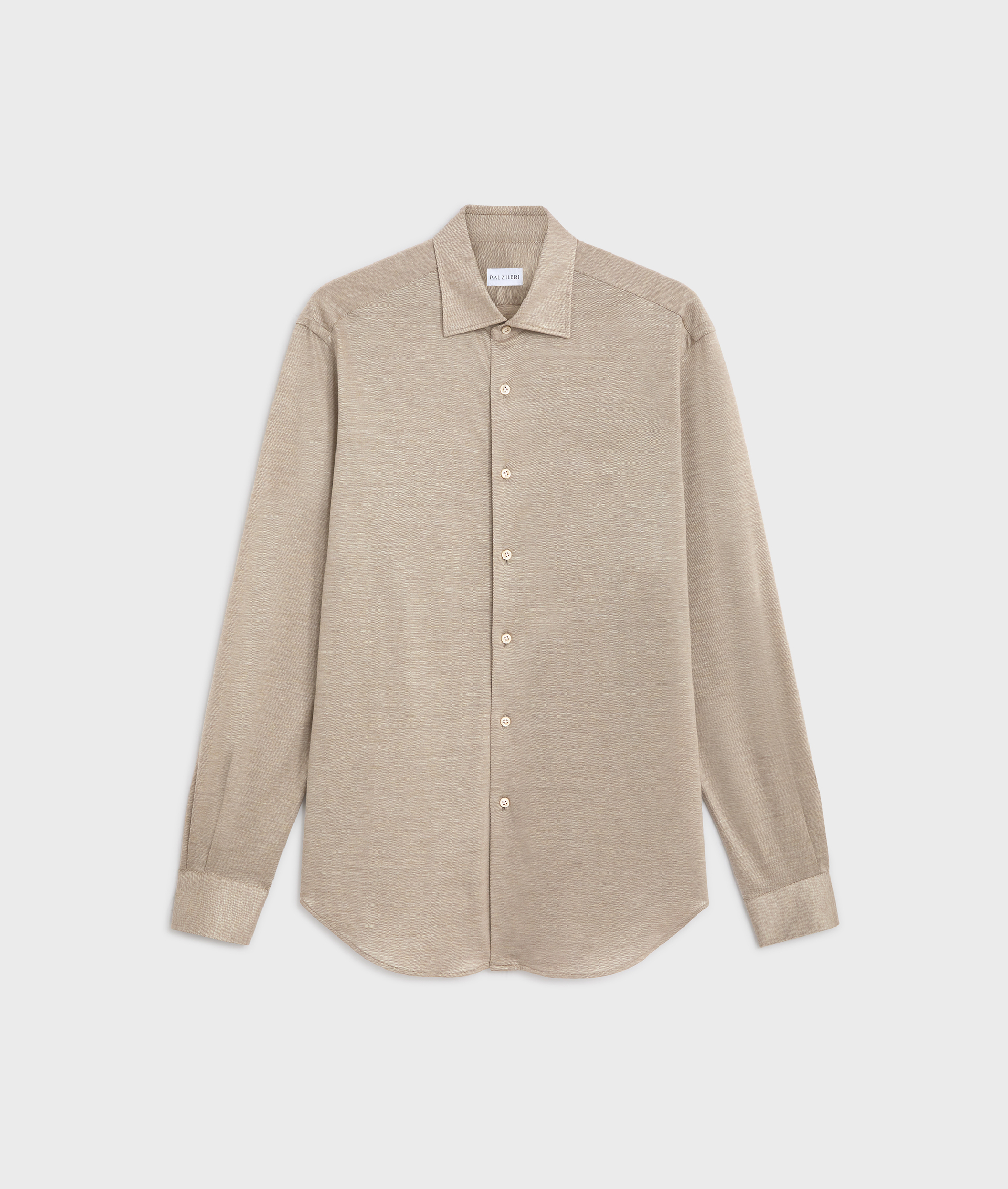 shirt milano collar regular fit in cotton and lyocell light brown - Shirts - Pal Zileri | Official Website