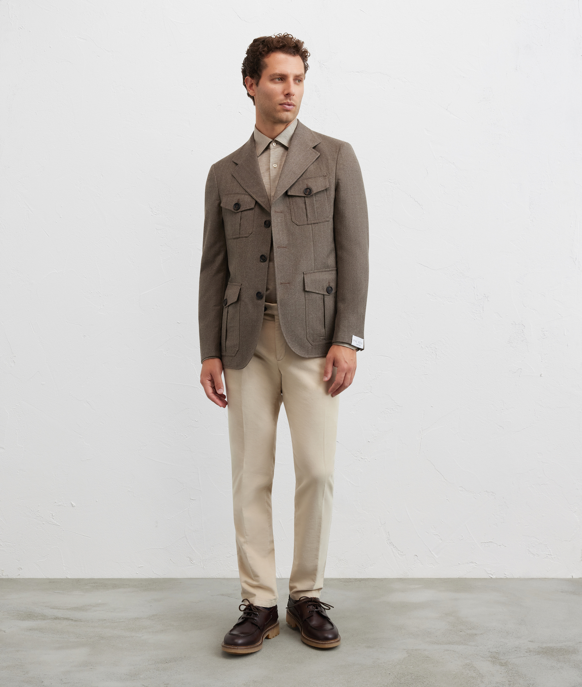 shirt milano collar regular fit in cotton and lyocell light brown - Shirts - Pal Zileri | Official Website