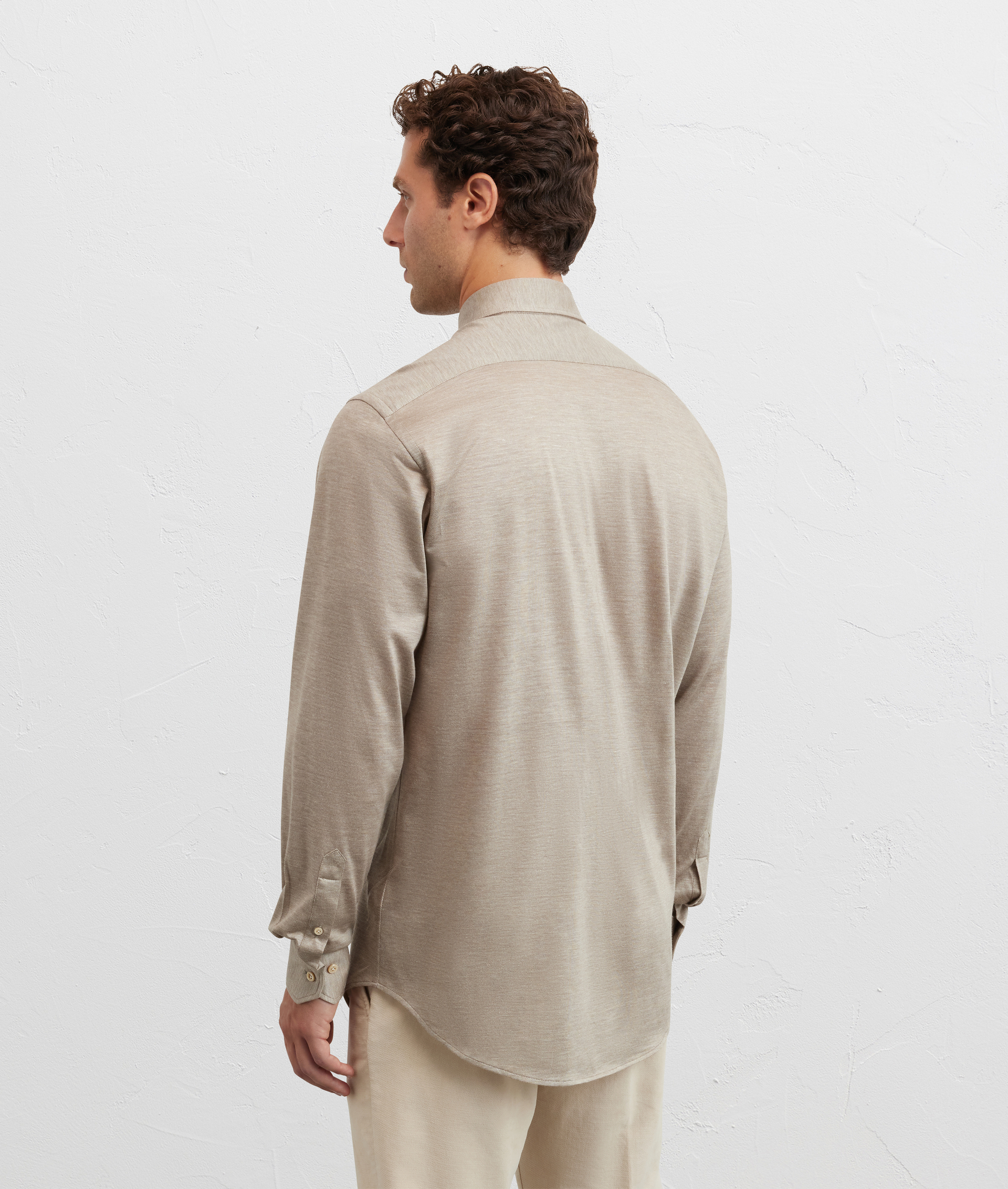 camicia collo milano regular fit in cotone e lyocell marrone chiaro - Pal Zileri | Official Website