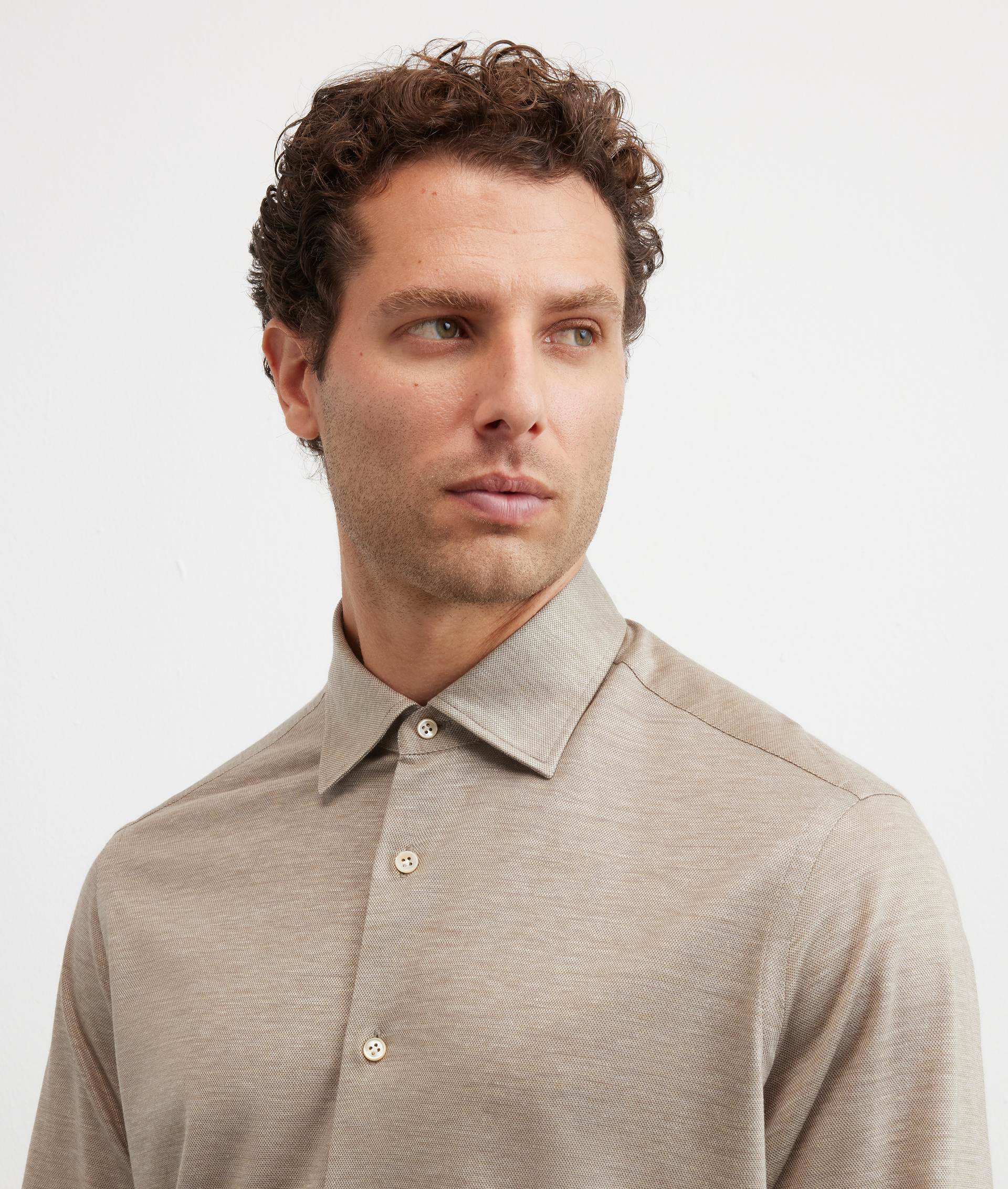 camicia collo milano regular fit in cotone e lyocell marrone chiaro - Pal Zileri | Official Website