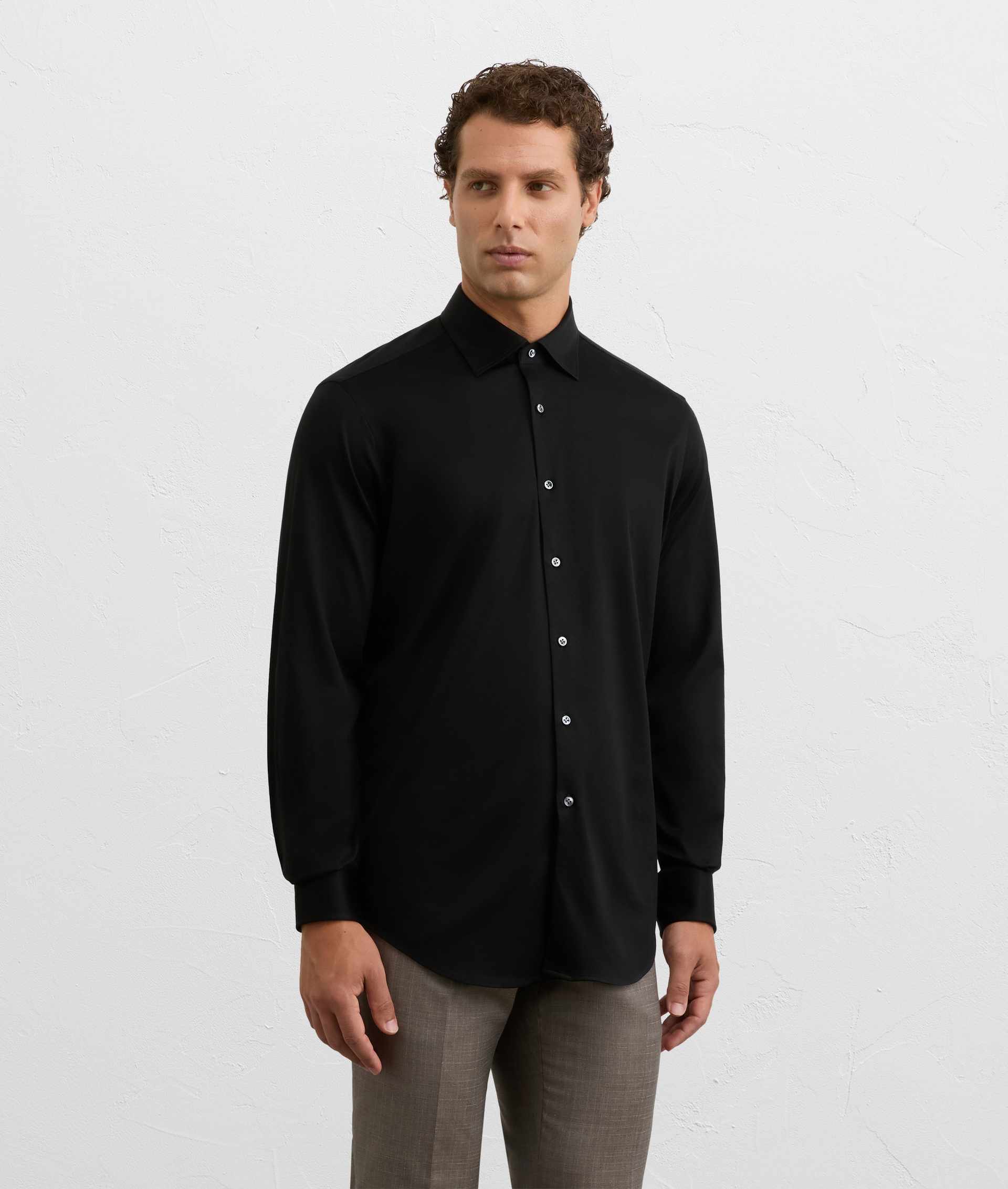 black milano collar shirt in stretch cotton jersey | Pal Zileri