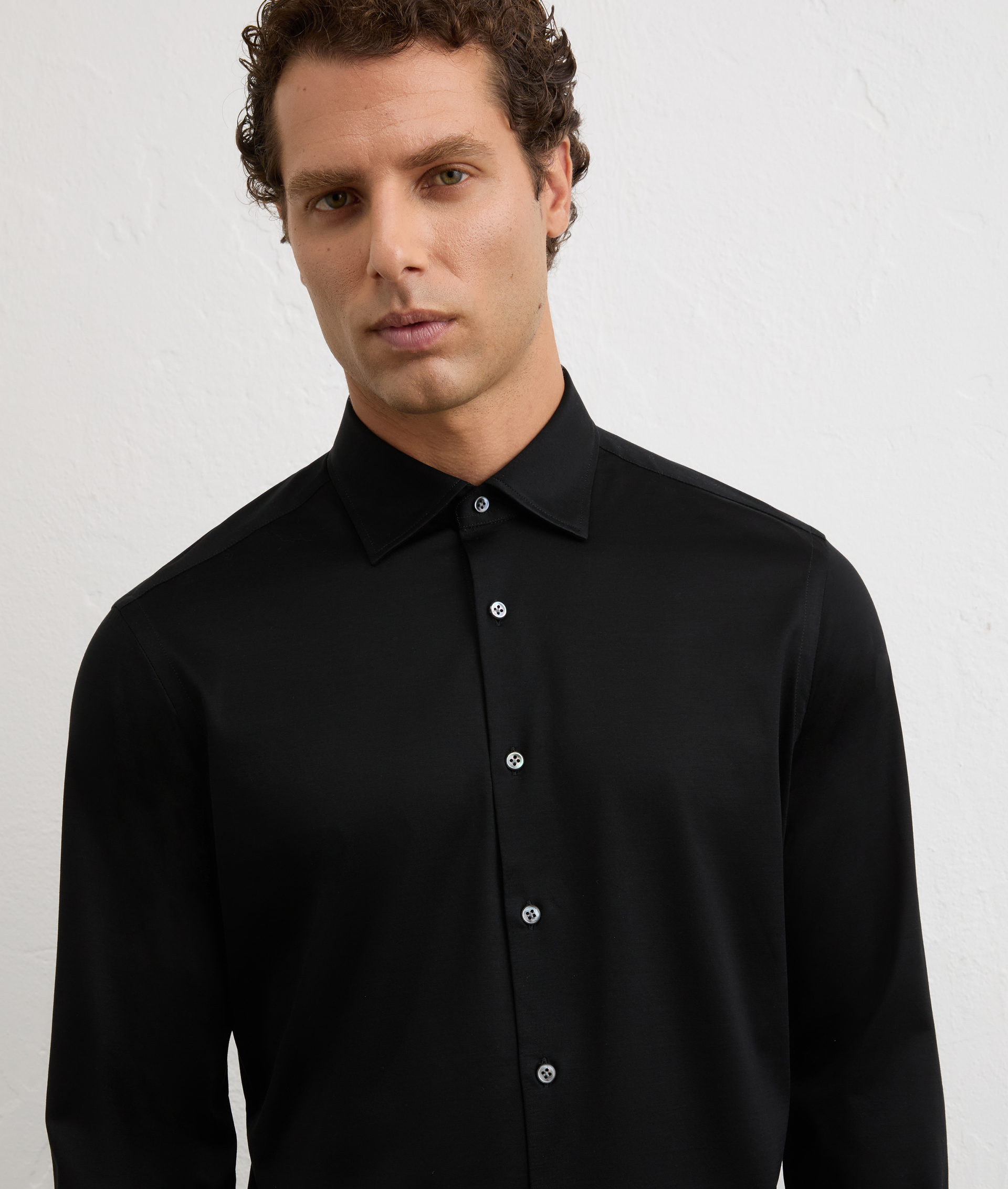 black milano collar shirt in stretch cotton jersey | Pal Zileri
