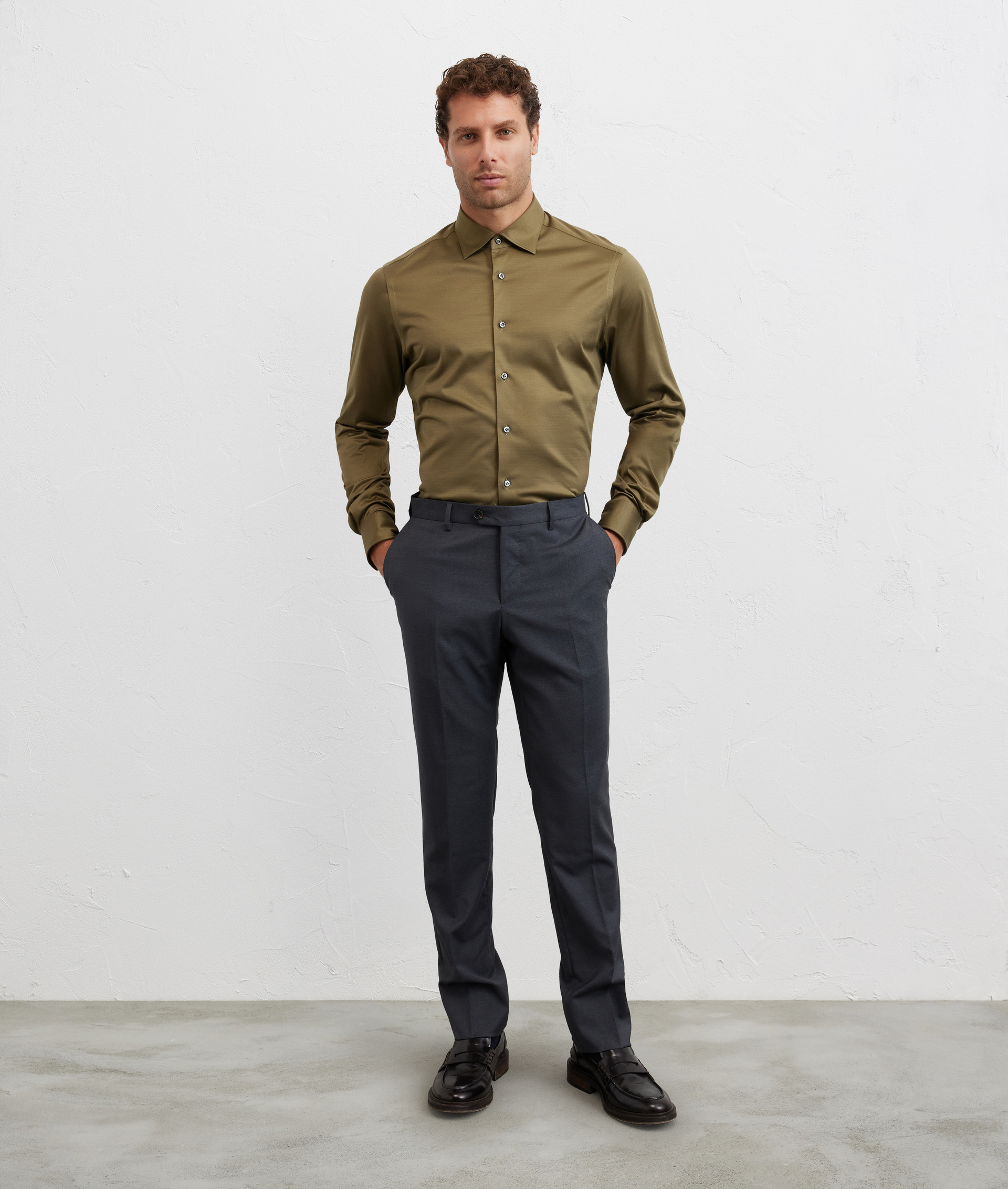 camicia collo milano regular fit in jersey di cotone verde - Camicie - Pal Zileri | Official Website