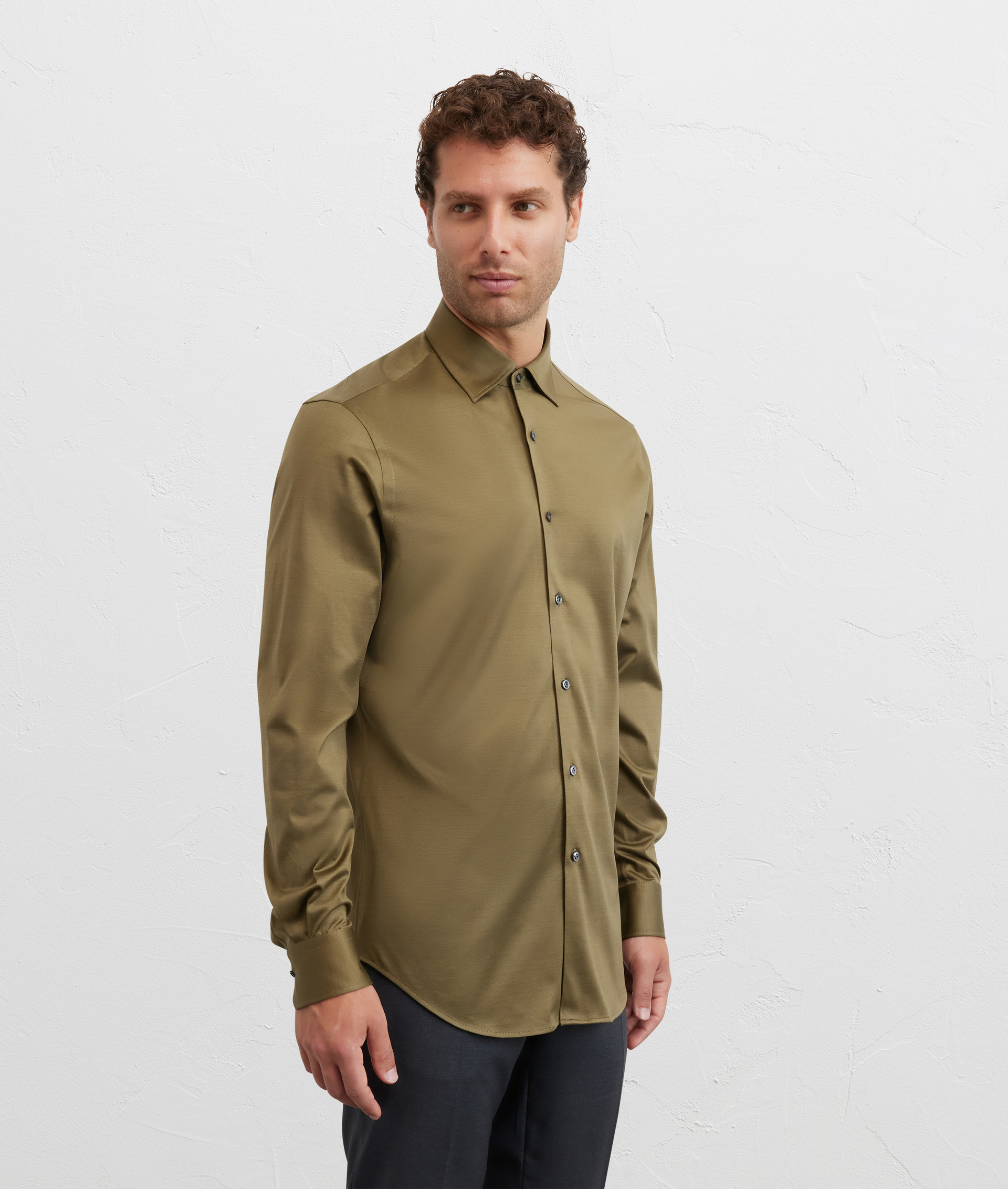 camicia collo milano regular fit in jersey di cotone verde - Pal Zileri | Official Website