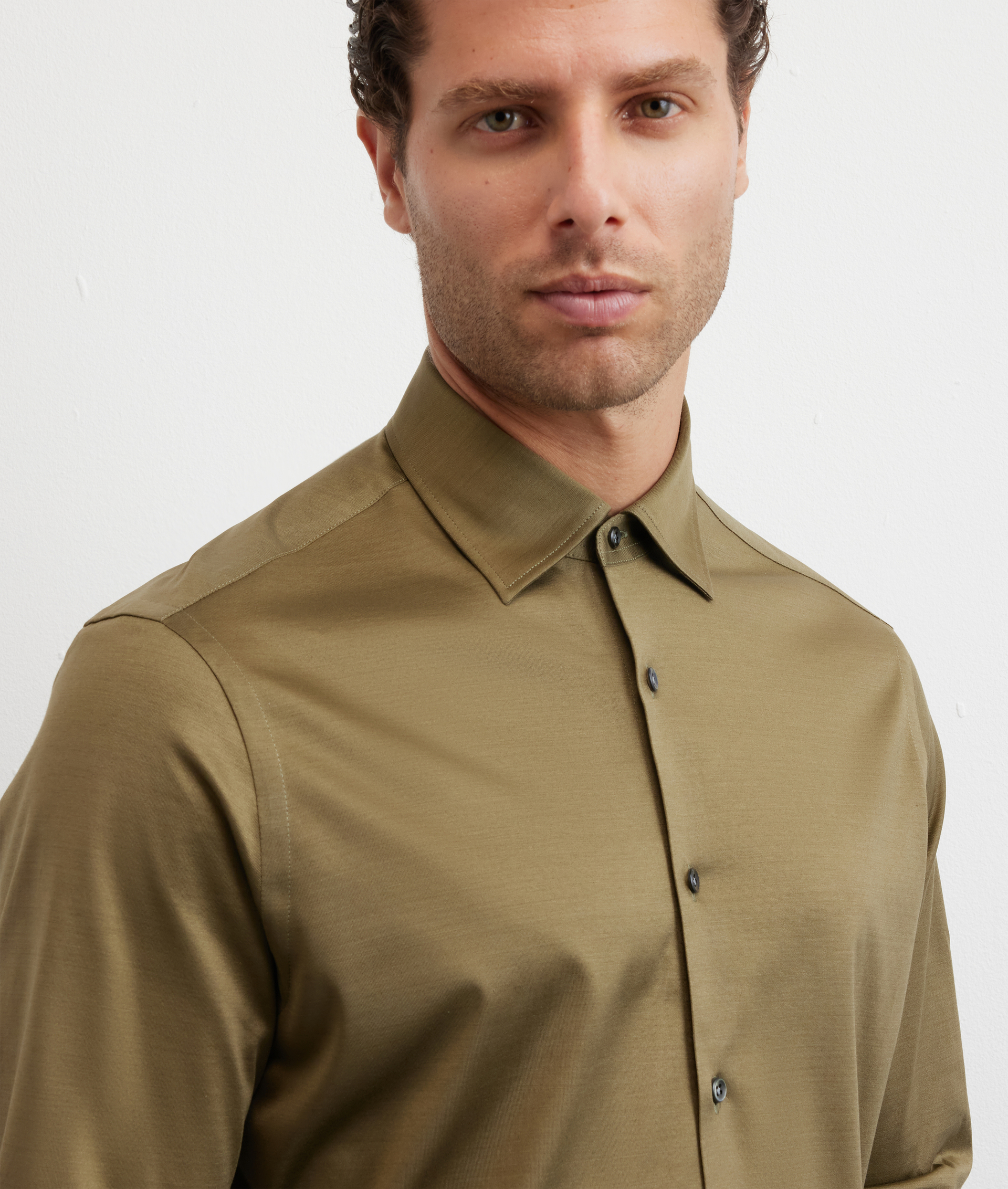 camicia collo milano regular fit in jersey di cotone verde - Pal Zileri | Official Website