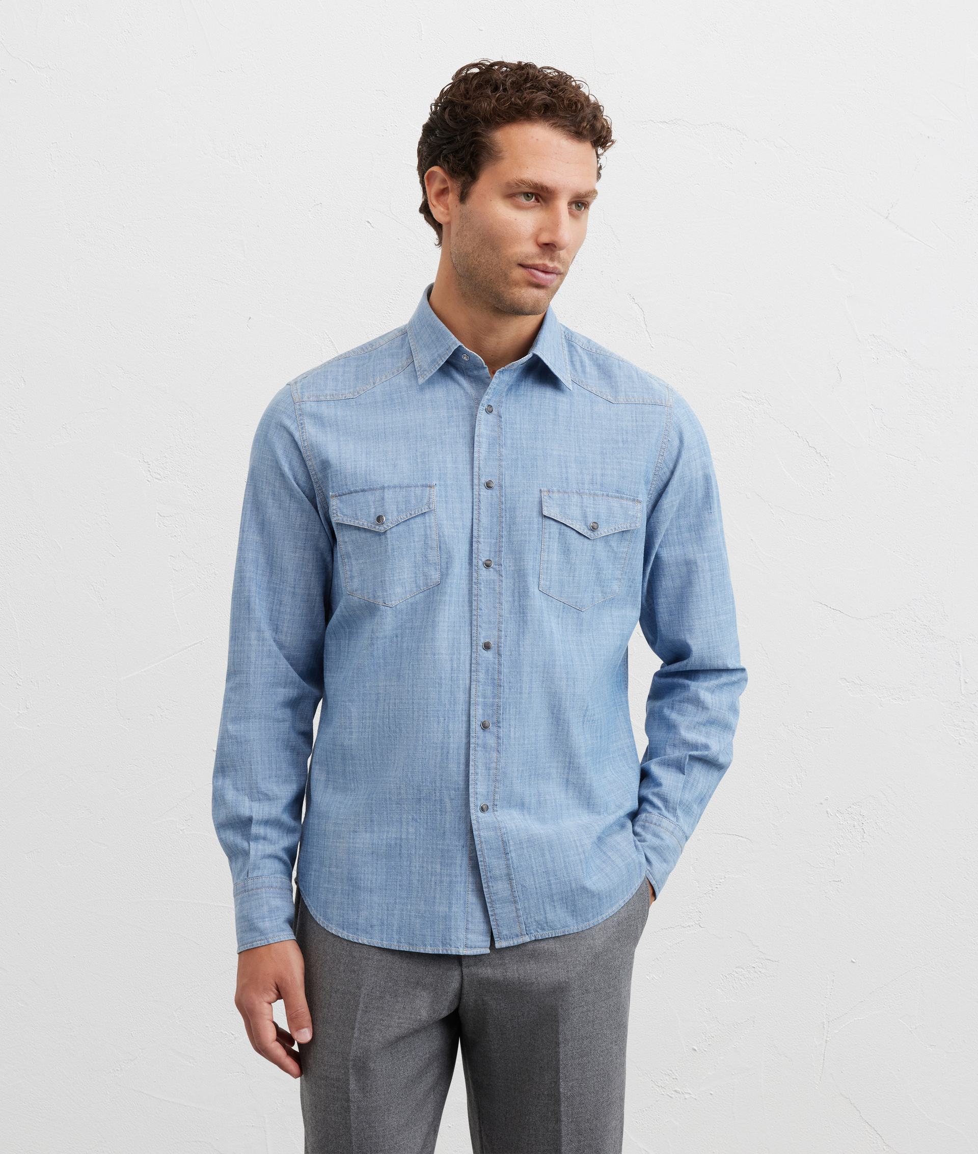 camicia collo siena regular fit in cotone azzurro - Pal Zileri | Official Website
