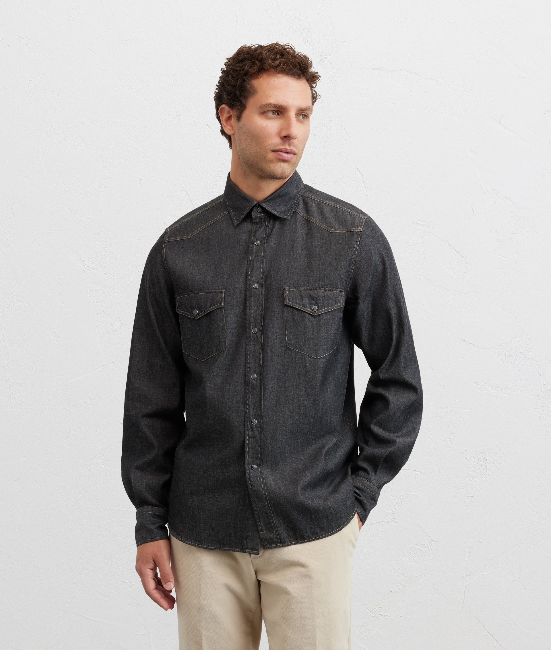 camicia collo siena regular fit in cotone nero - Pal Zileri | Official Website