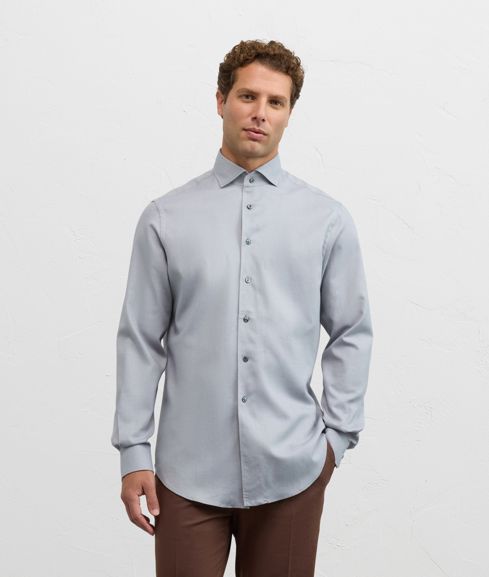 shirt palermo collar regular fit in cotton and lyocell light blue - Pal Zileri | Official Website