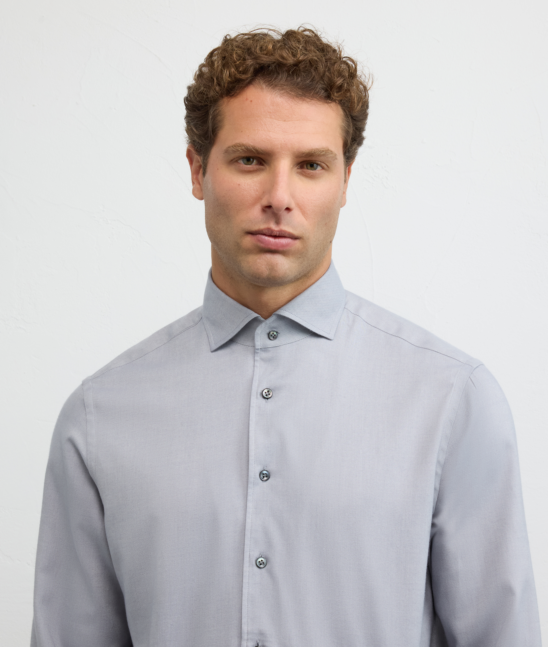 shirt palermo collar regular fit in cotton and lyocell light blue - Pal Zileri | Official Website