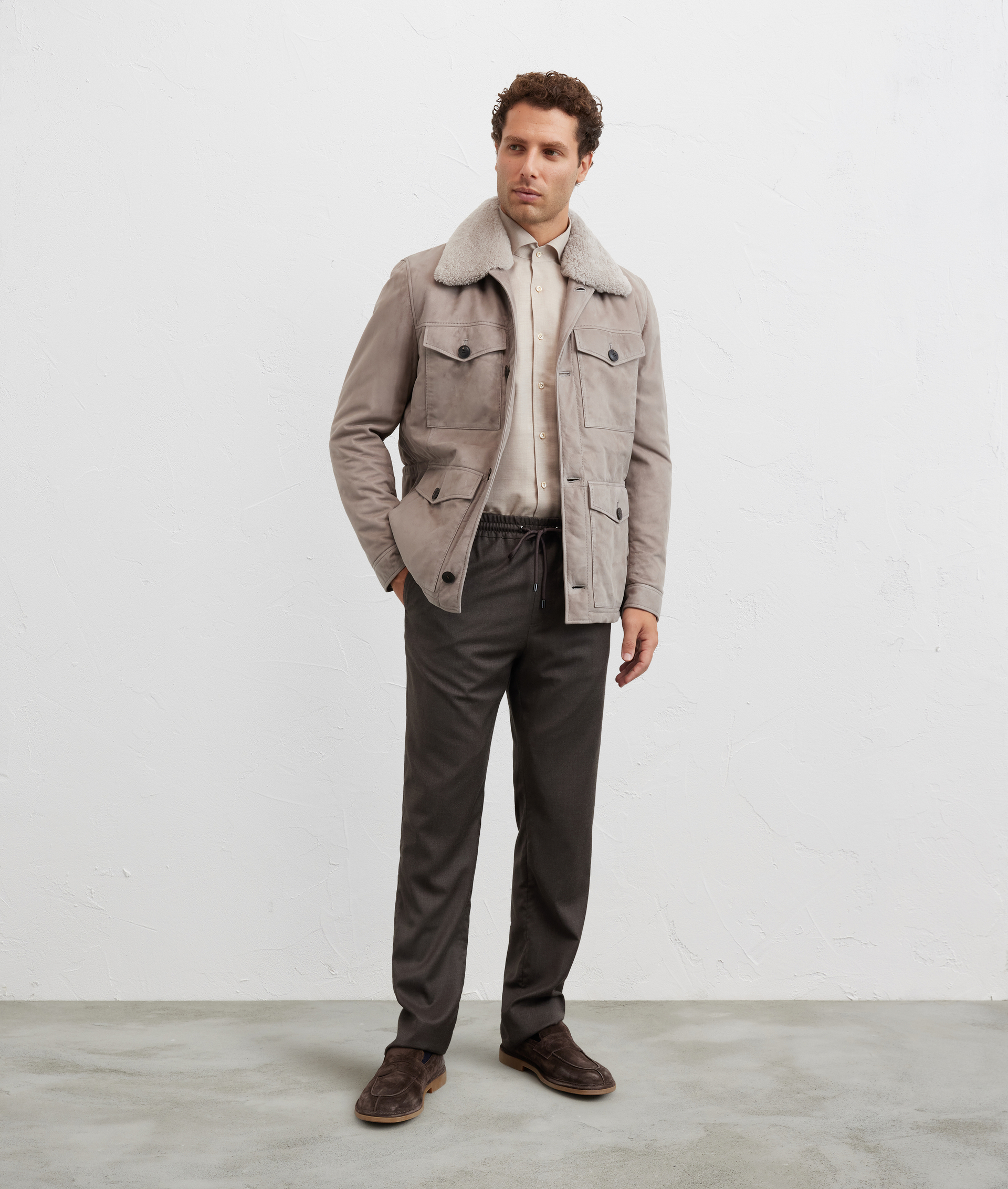 shirt palermo collar regular fit in cotton and cashmere light brown - Shirts - Pal Zileri | Official Website