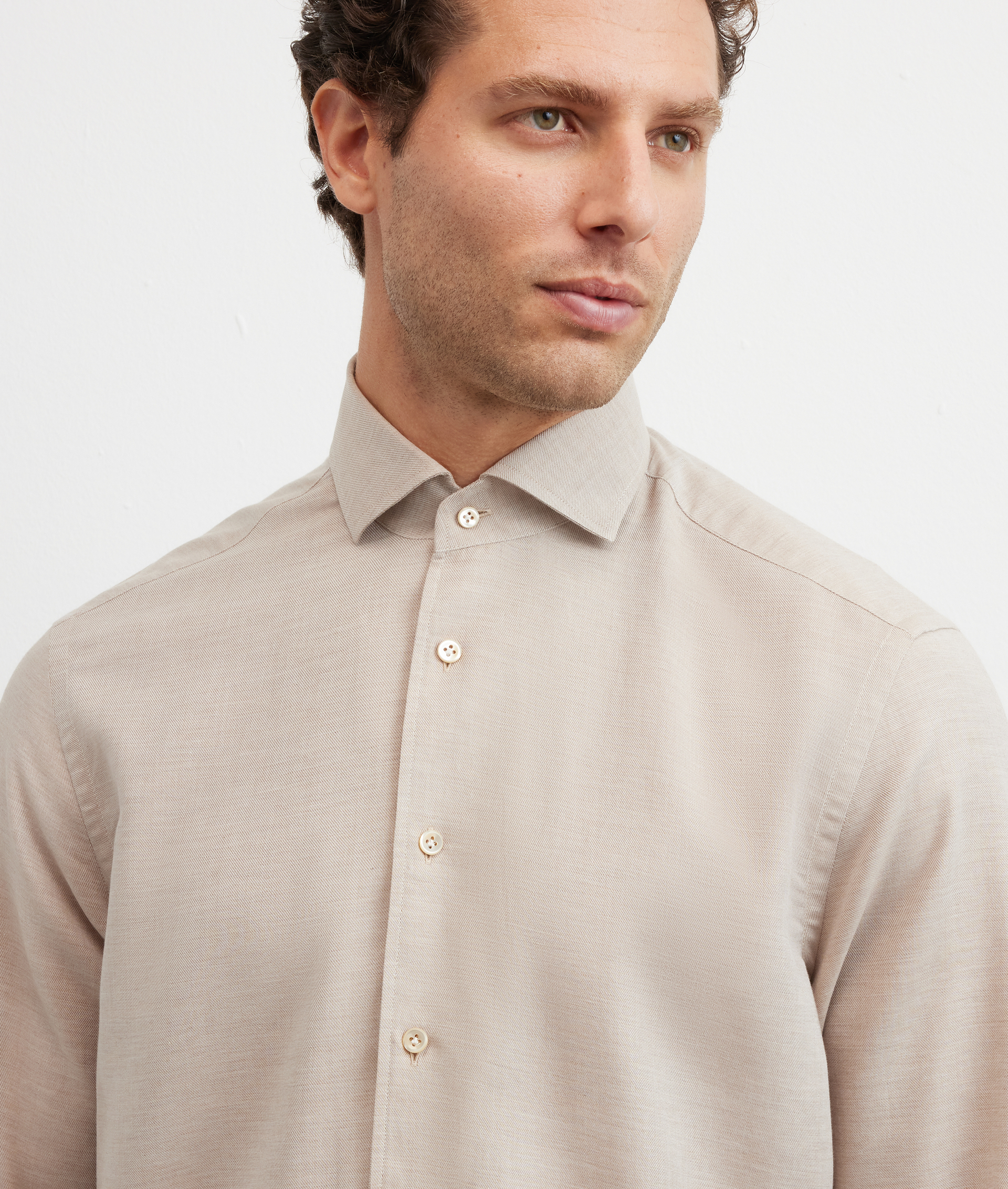 camicia collo palermo regular fit in cotone e cashmere marrone chiaro - Pal Zileri | Official Website