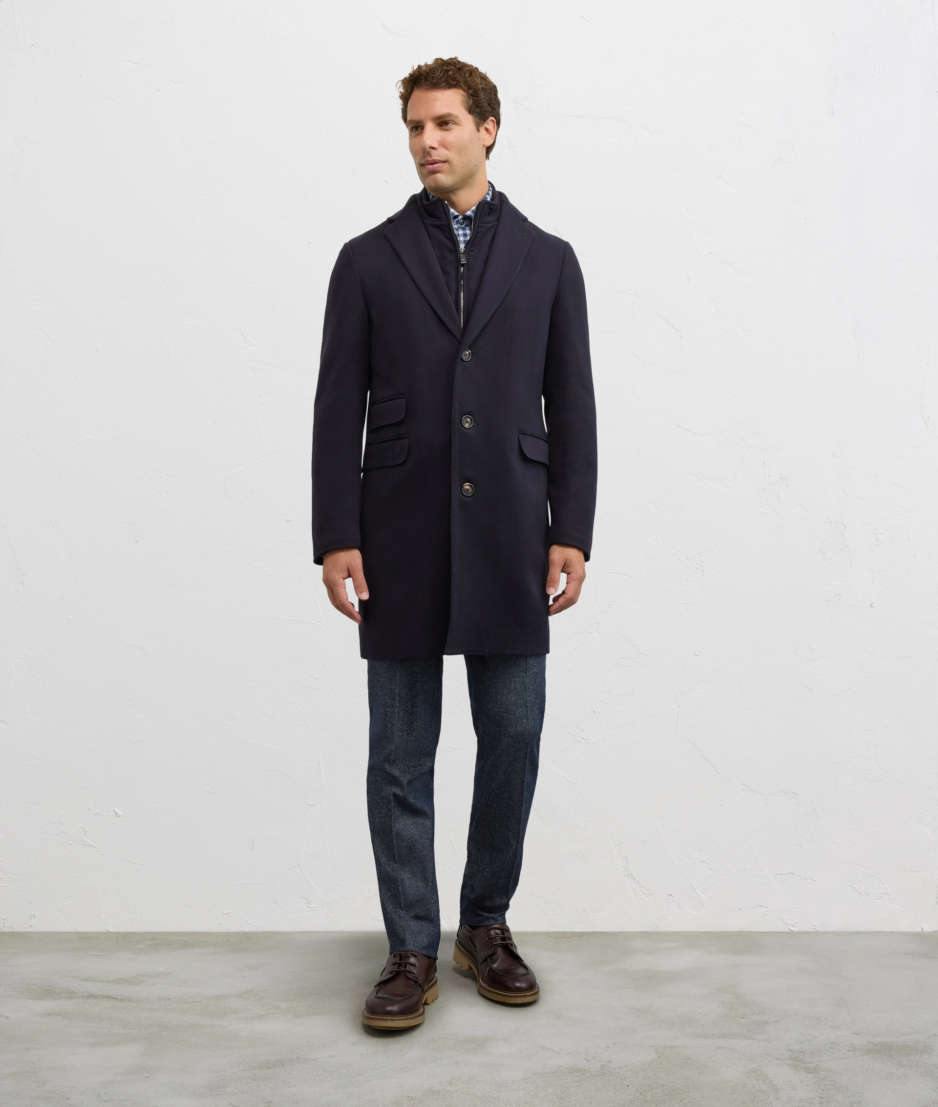 navy blue single breasted slim fit coat in wool and cashmere - Outerwear - Pal Zileri | Official Website