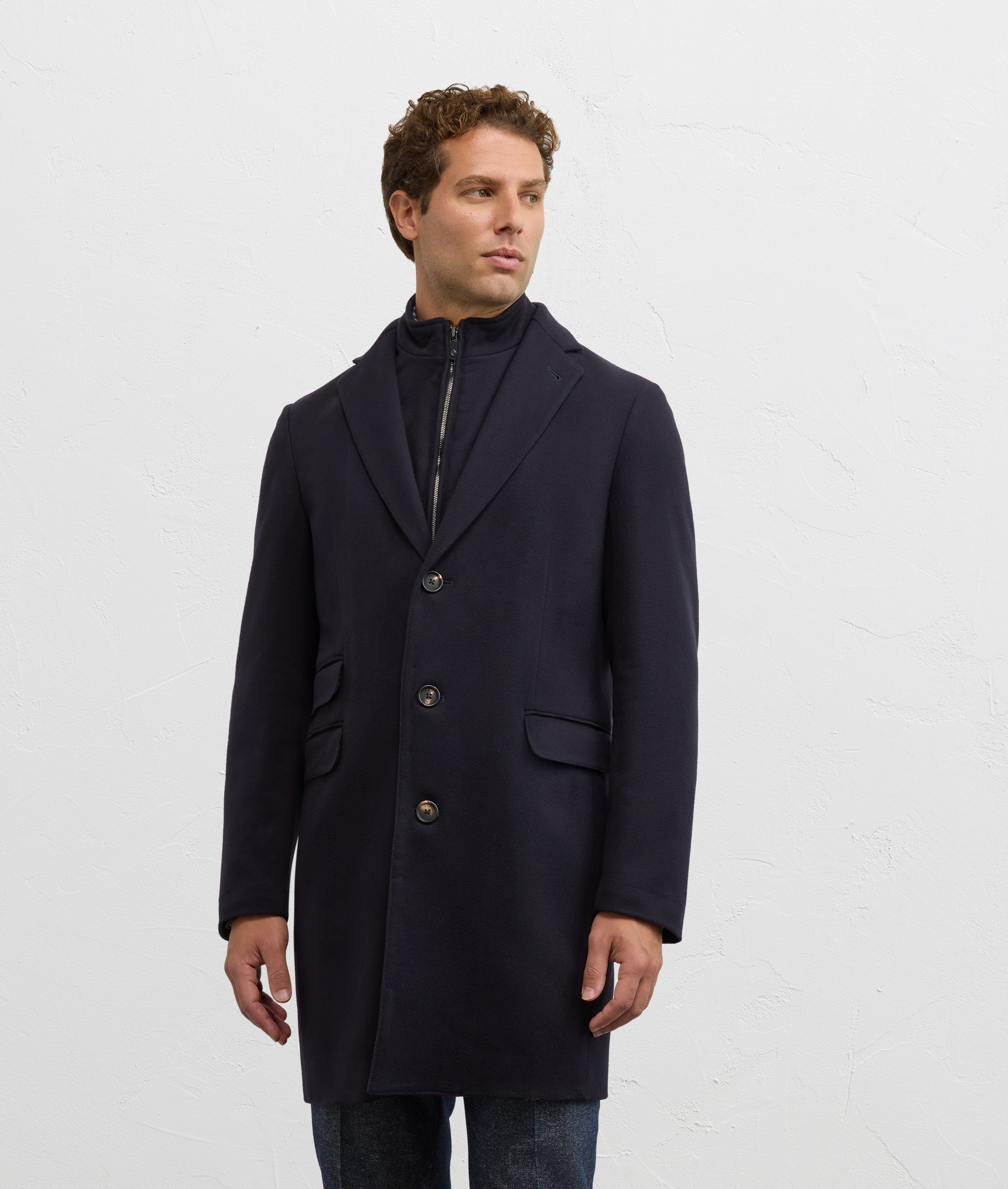 navy blue single breasted slim fit coat in wool and cashmere - Pal Zileri | Official Website