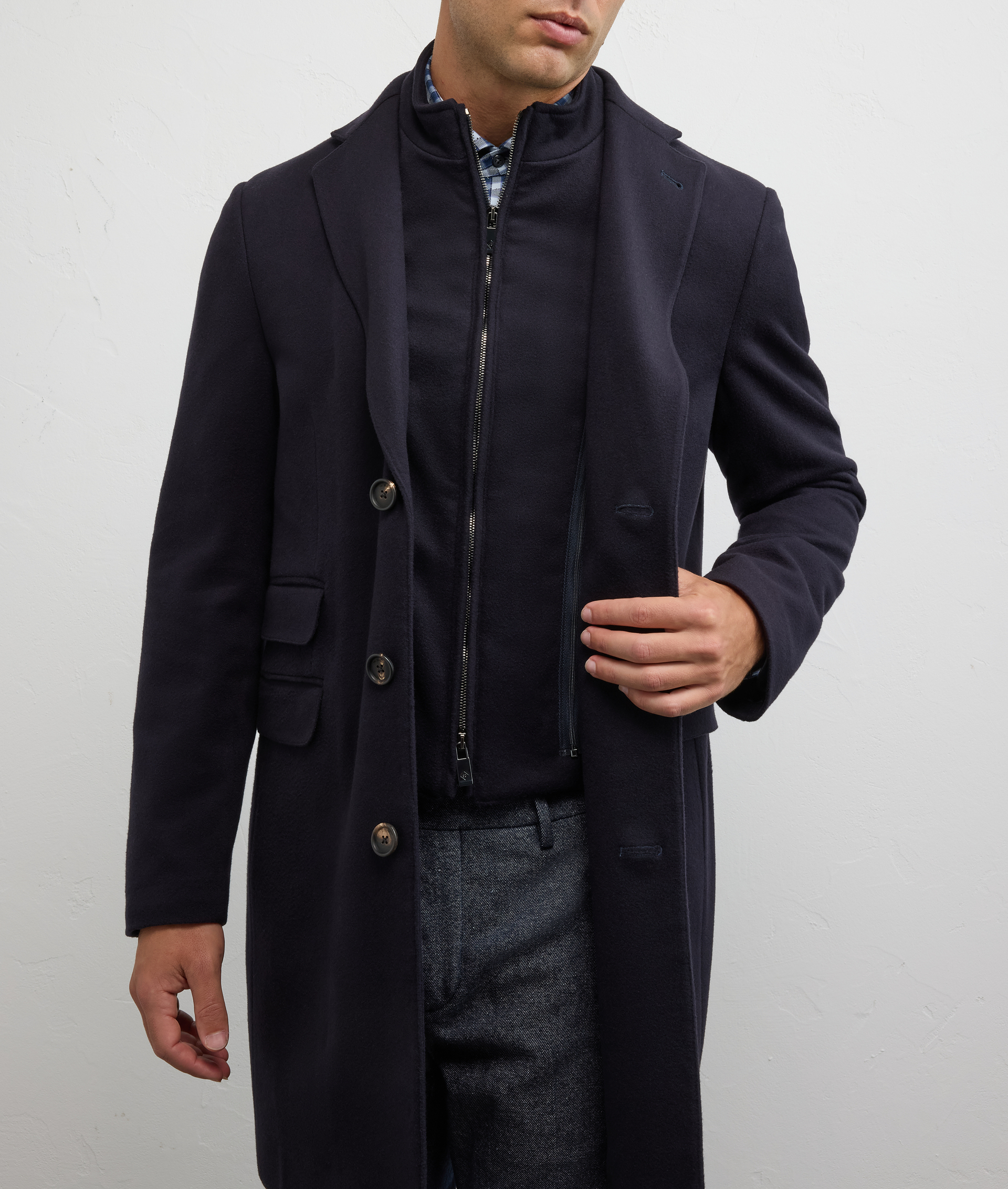 navy blue single breasted slim fit coat in wool and cashmere - Pal Zileri | Official Website