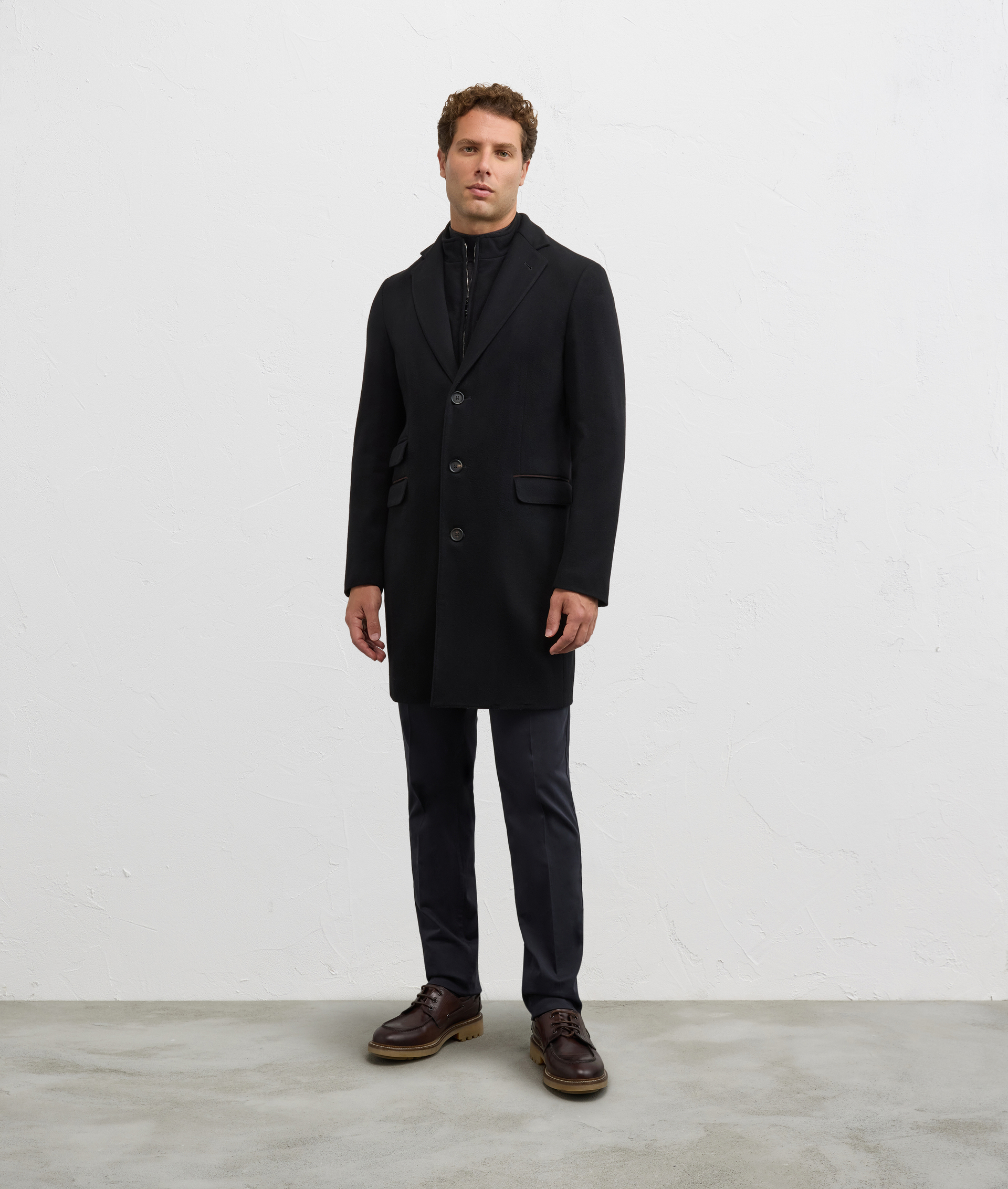 black single breasted slim fit coat in wool and cashmere - Outerwear - Pal Zileri | Official Website