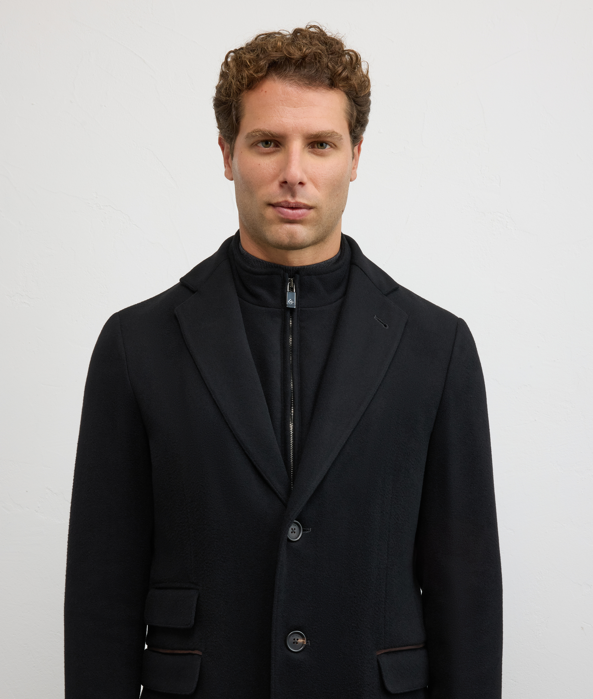black single breasted slim fit coat in wool and cashmere - Pal Zileri | Official Website