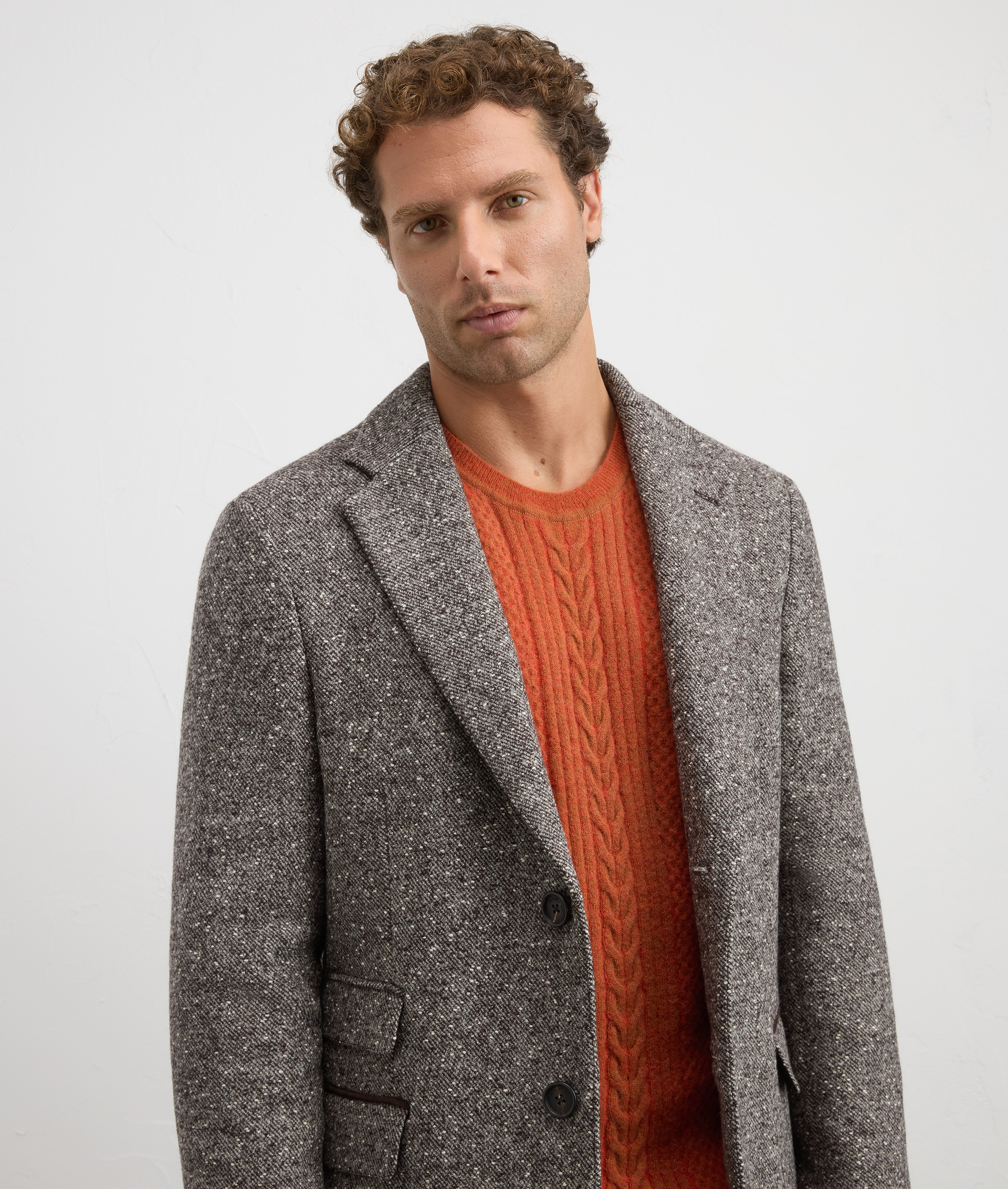 brown single breasted slim fit coat in wool and nylon | Pal Zileri