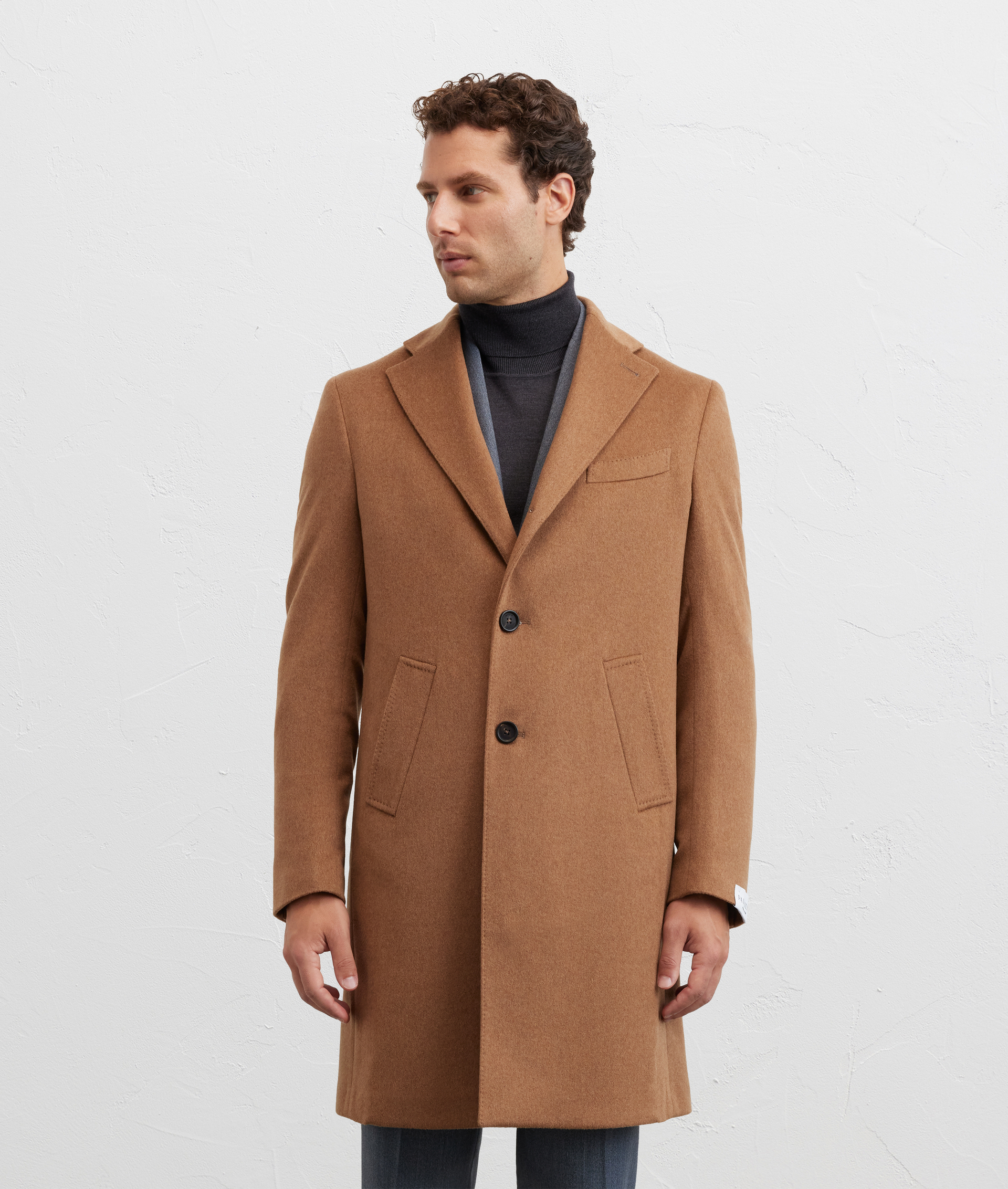camel single breasted regular fit coat in virgin wool 170 - Pal Zileri | Official Website