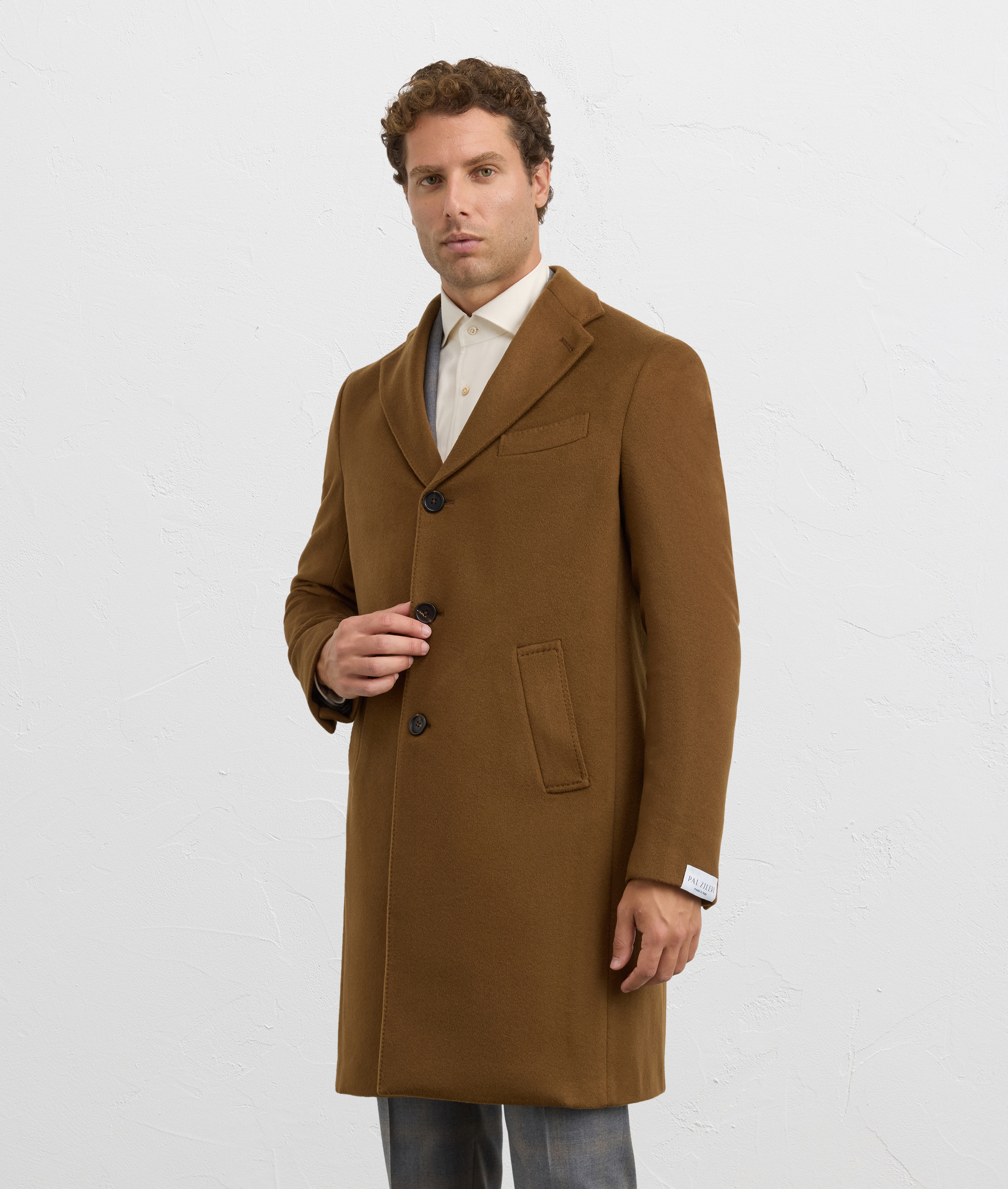 brown cashmere single breasted regular fit coat | Pal Zileri