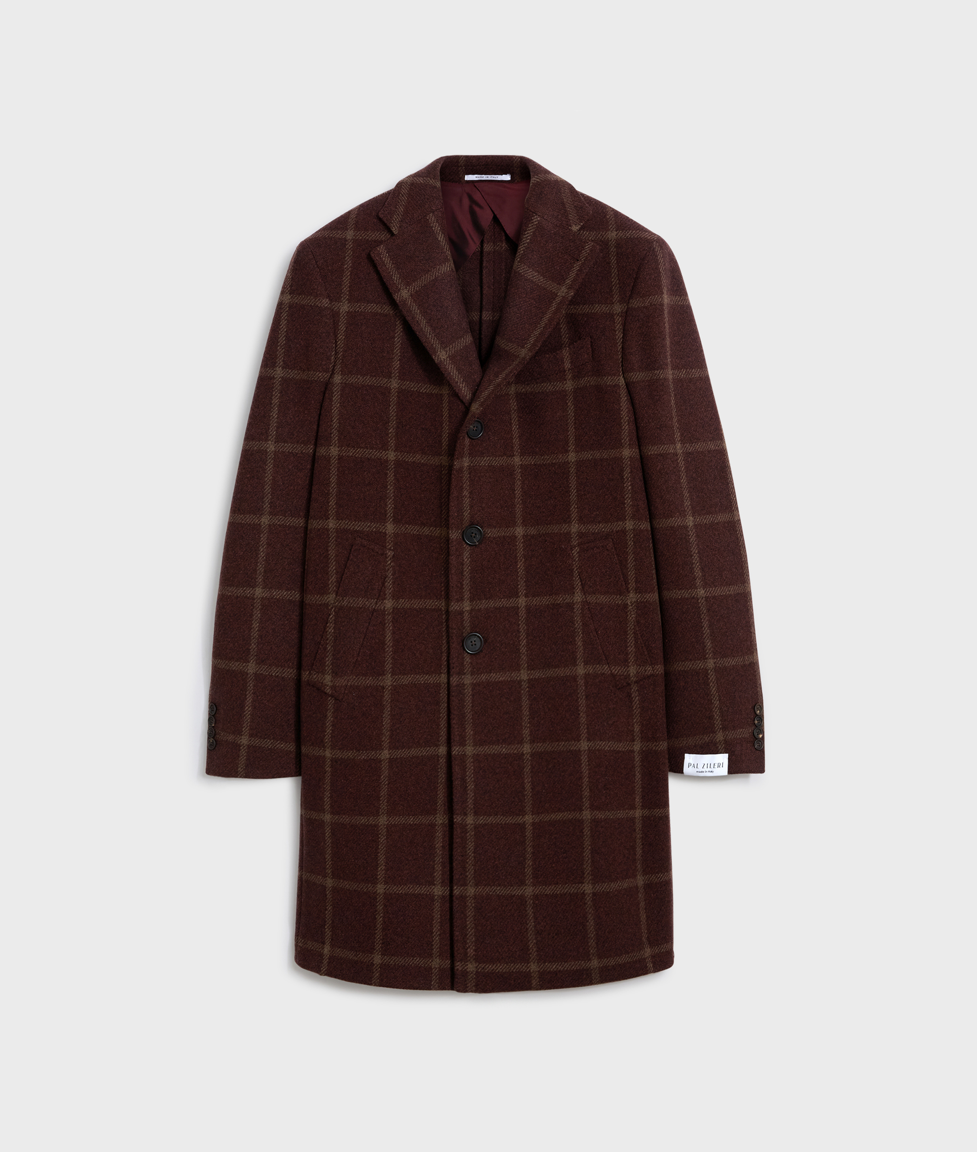 burgundy wool and cashmere single breasted regular fit coat | Pal Zileri